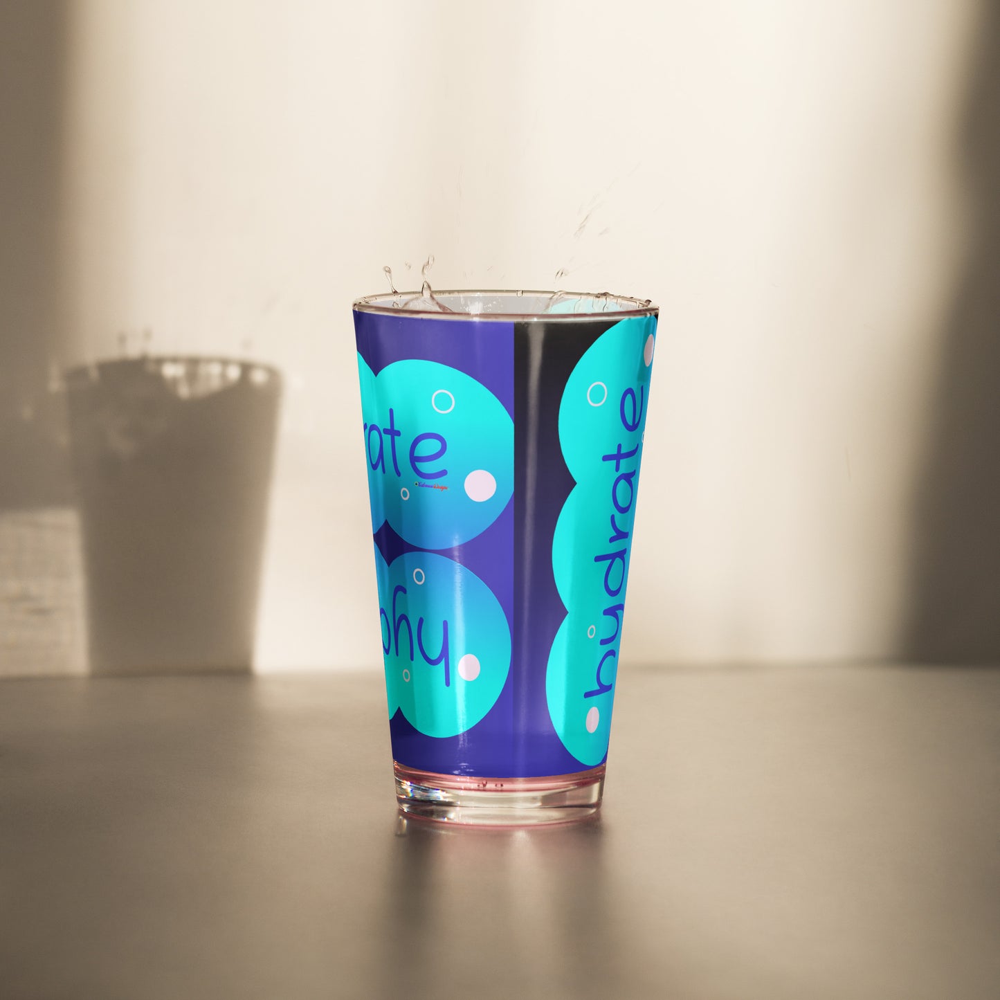 Elevated Cartoony HYDRATE, CALMNESS DESIGNS, Creative Designer's, Shaker pint glass
