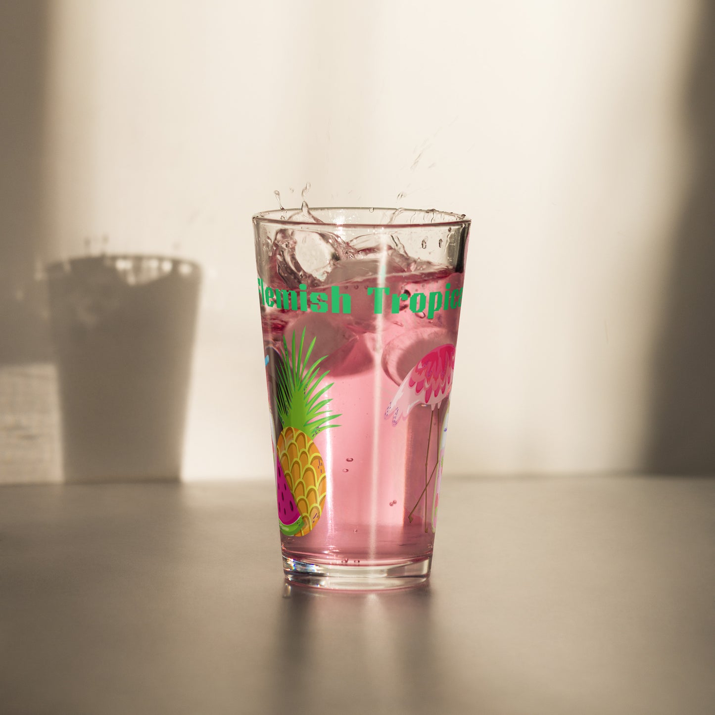 Tropical Flemish with Exotic Fruits and Smoothie, Flamingo, Pineapple, Watermelon, CALMNESS DESIGNS, Creative Designer's, Shaker pint glass