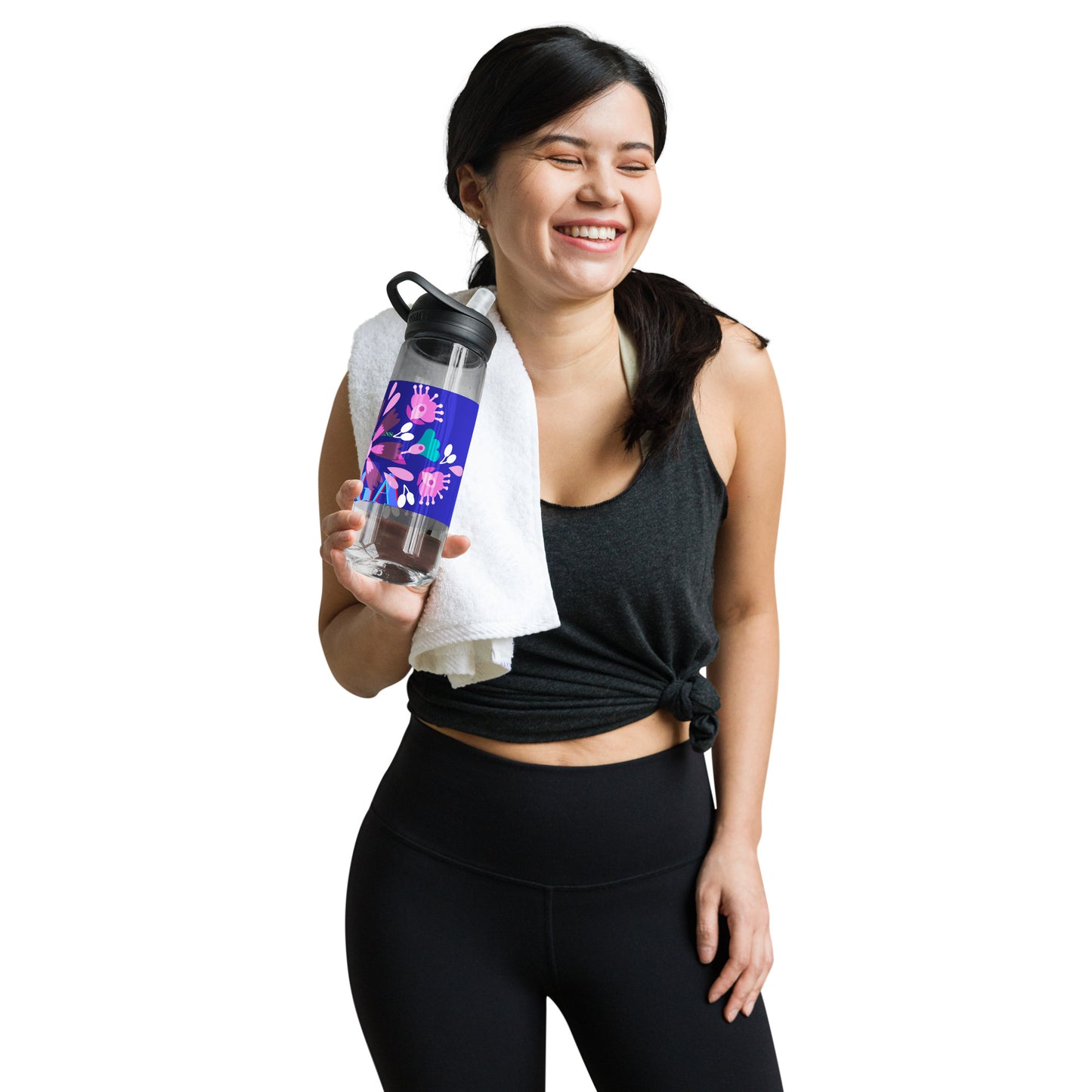 Mexican Embroidery, YOGA, Pretty Flowers, CALMNESS DESIGNS, Creative Designer's, Sports water bottle