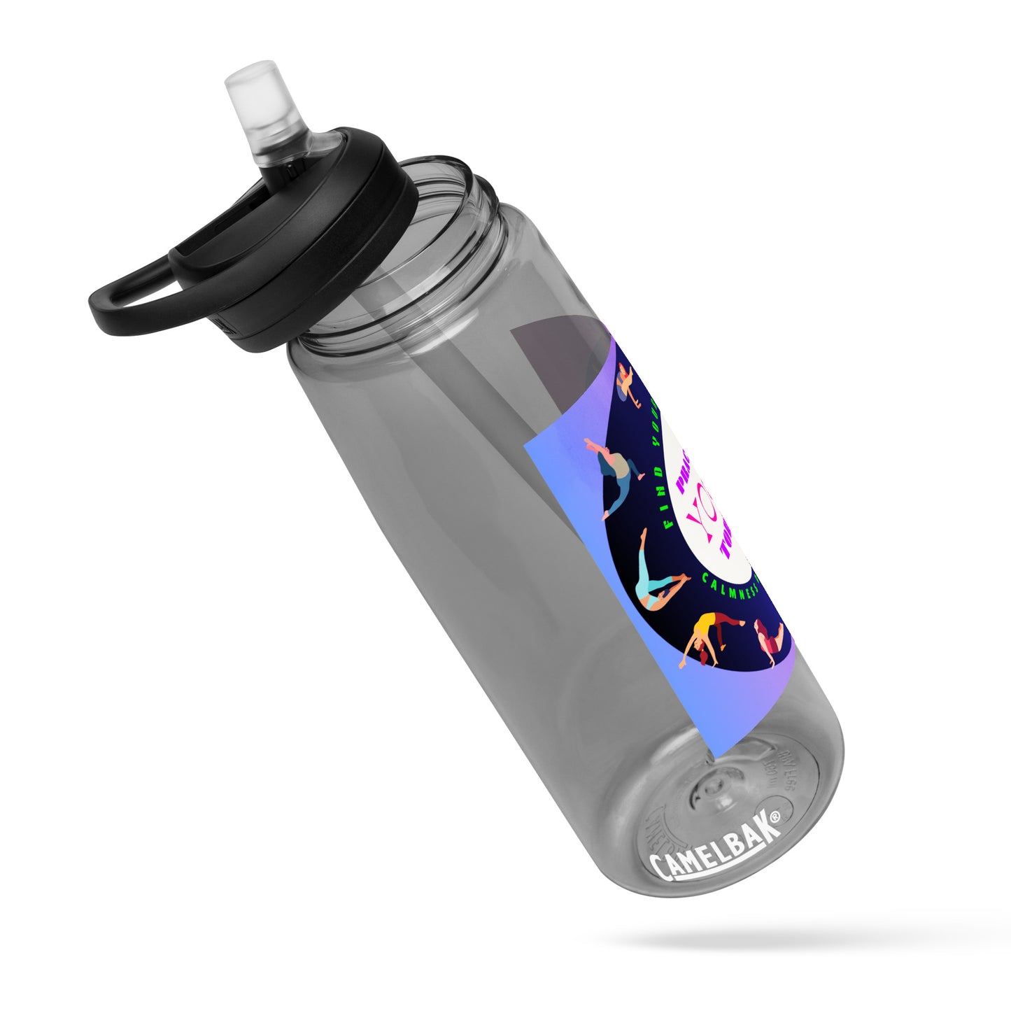 Colorful Illustrated Practice Yoga Today, FIND YOUR BALANCE, CALMNESSDESIGN.com, Creative Designer's, Sports water bottle