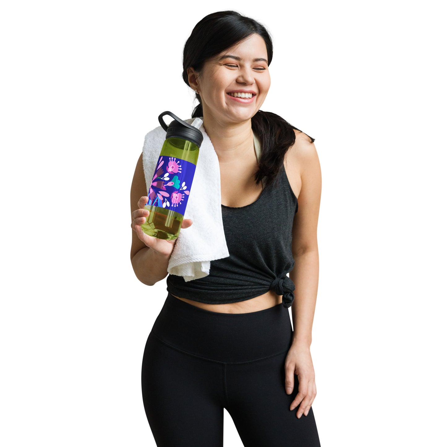 Mexican Embroidery, YOGA, Pretty Flowers, CALMNESS DESIGNS, Creative Designer's, Sports water bottle