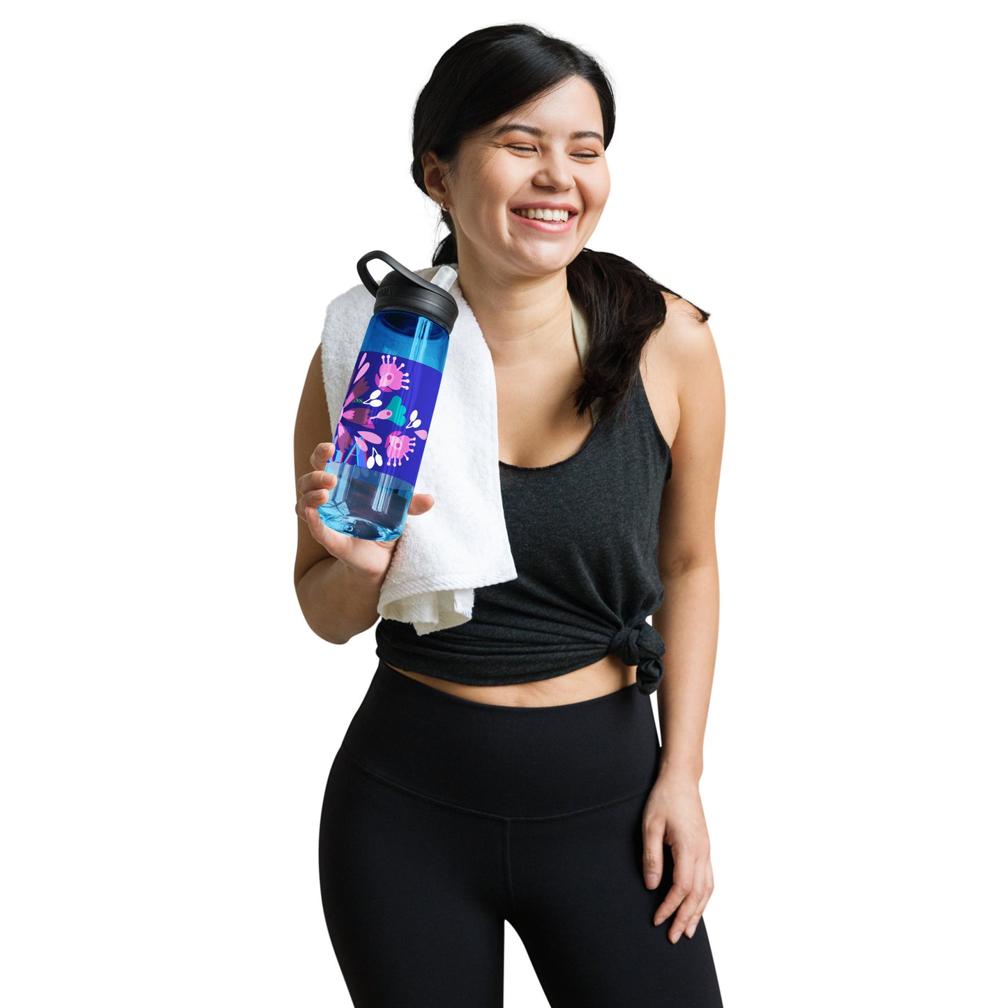 Mexican Embroidery, YOGA, Pretty Flowers, CALMNESS DESIGNS, Creative Designer's, Sports water bottle
