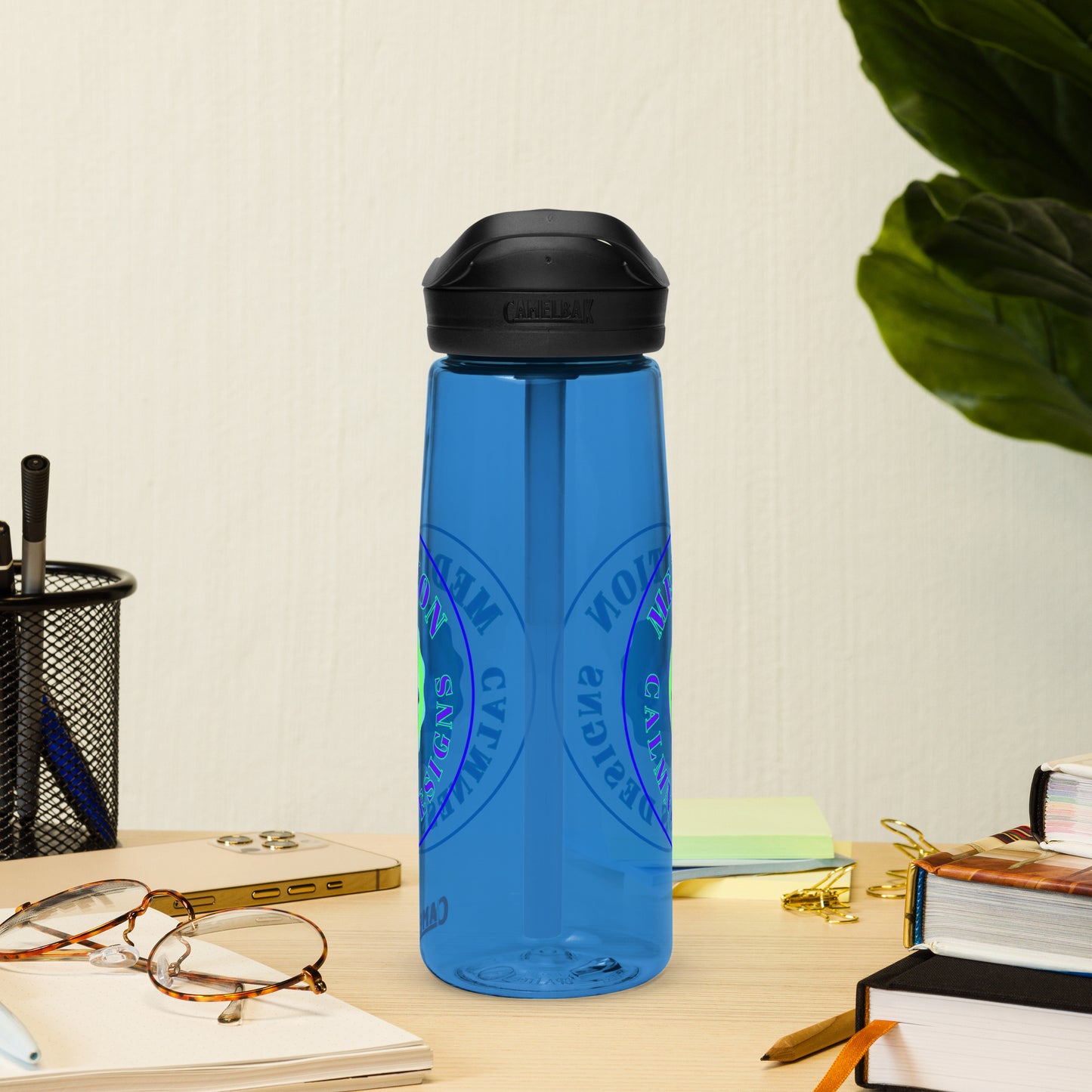 Retro Circle, MEDITION, CALMNESS DESIGNS LOGO, Creative Designer's, Sports water bottle