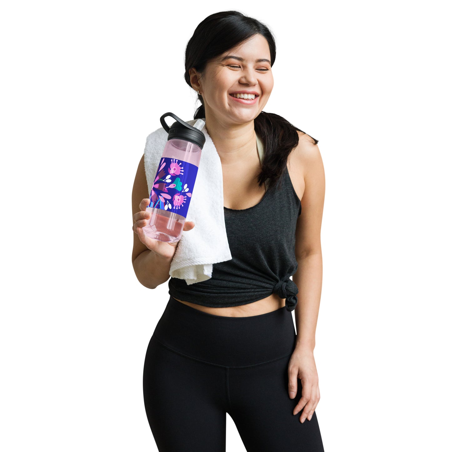 Mexican Embroidery, YOGA, Pretty Flowers, CALMNESS DESIGNS, Creative Designer's, Sports water bottle