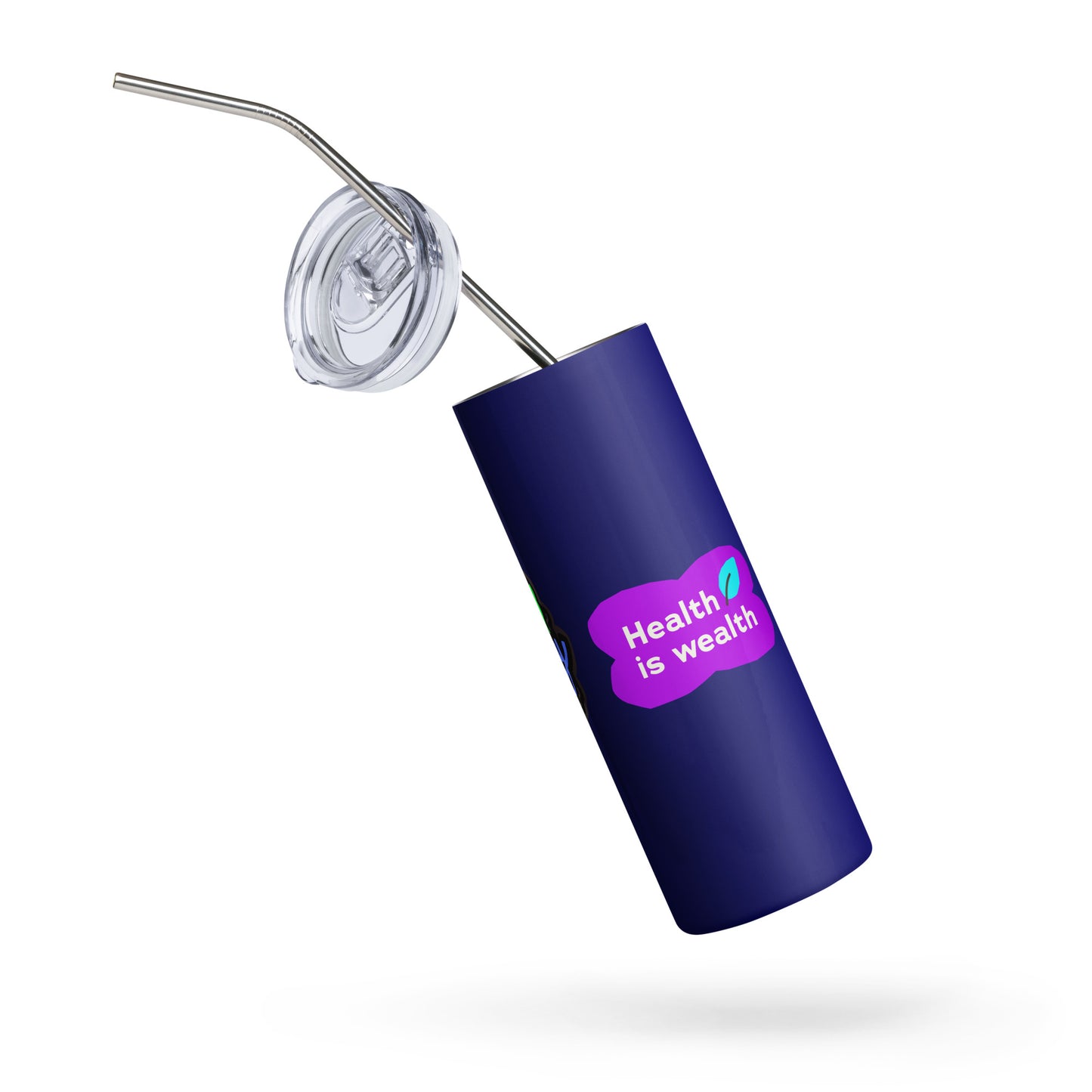 Stay Active, Hand holding Dumbbell, Eat Healthy, Leaves, Health is Wealth, CALMNESS DESIGNS, Creative Designer's, Stainless steel tumbler