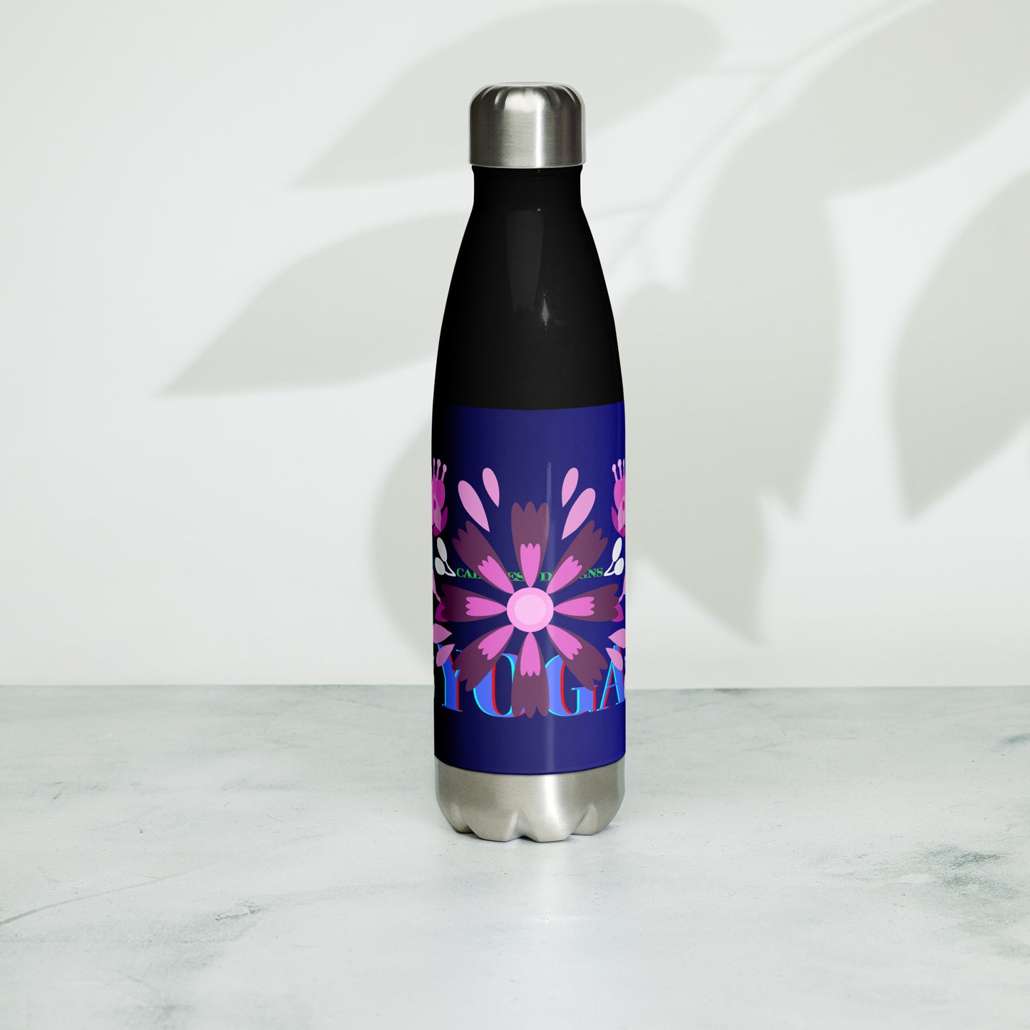 Mexican Embroidery, YOGA, Pretty Flowers, CALMNESS DESIGNS, Creative Designer's, Stainless steel water bottle