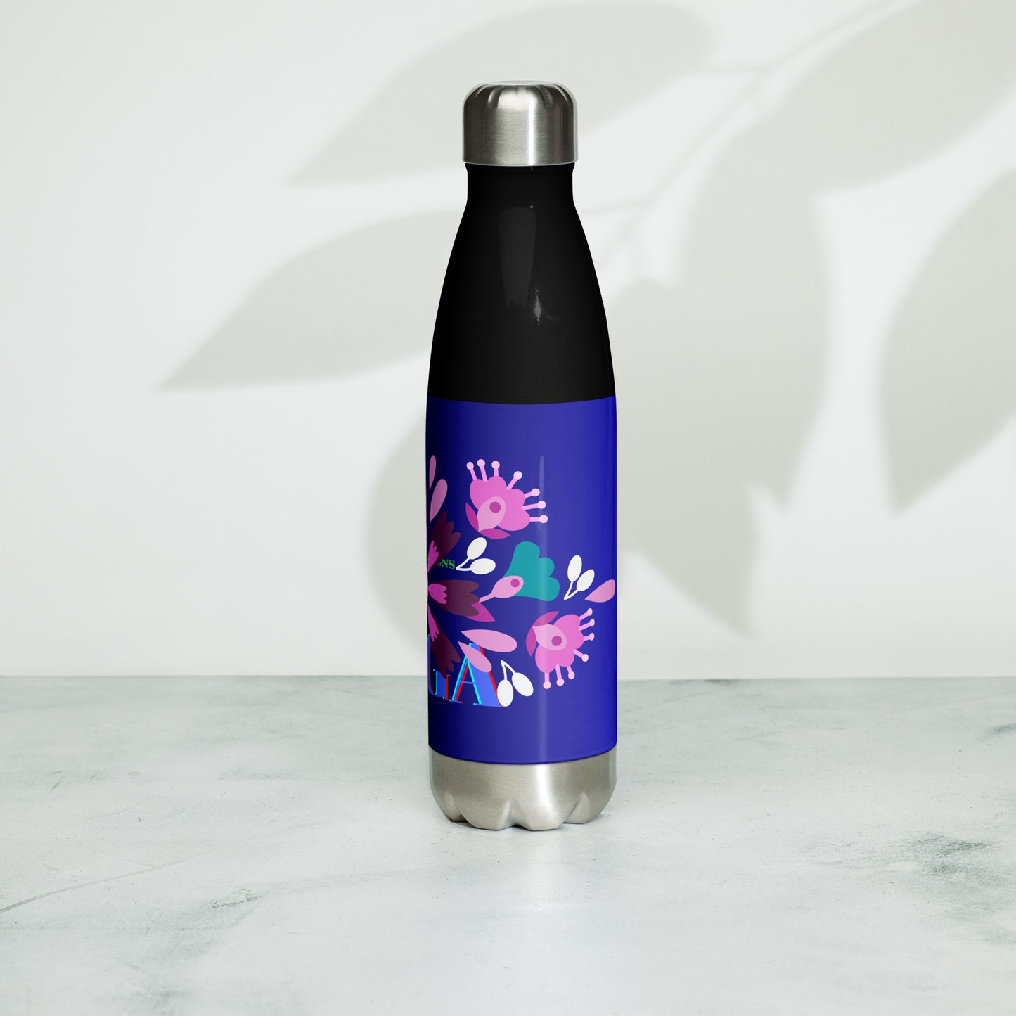 Mexican Embroidery, YOGA, Pretty Flowers, CALMNESS DESIGNS, Creative Designer's, Stainless steel water bottle