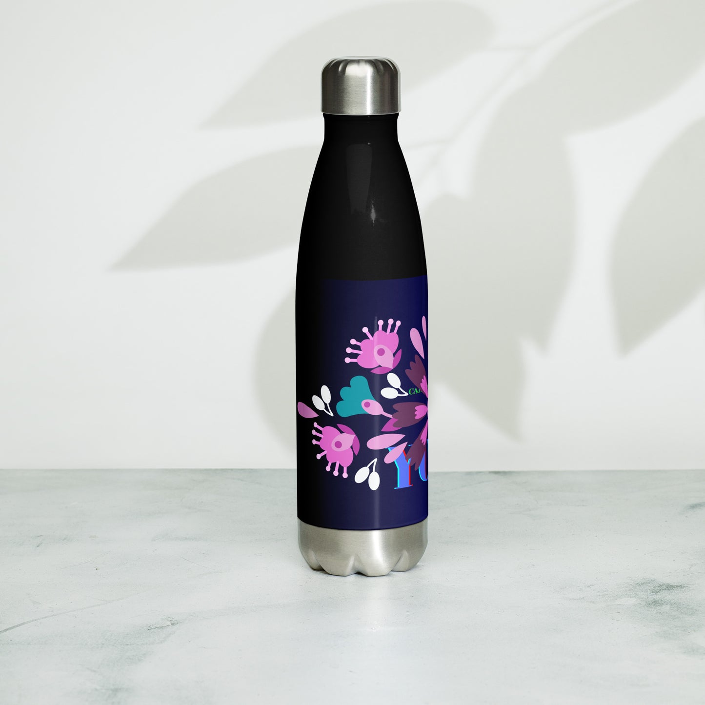 Mexican Embroidery, YOGA, Pretty Flowers, CALMNESS DESIGNS, Creative Designer's, Stainless steel water bottle