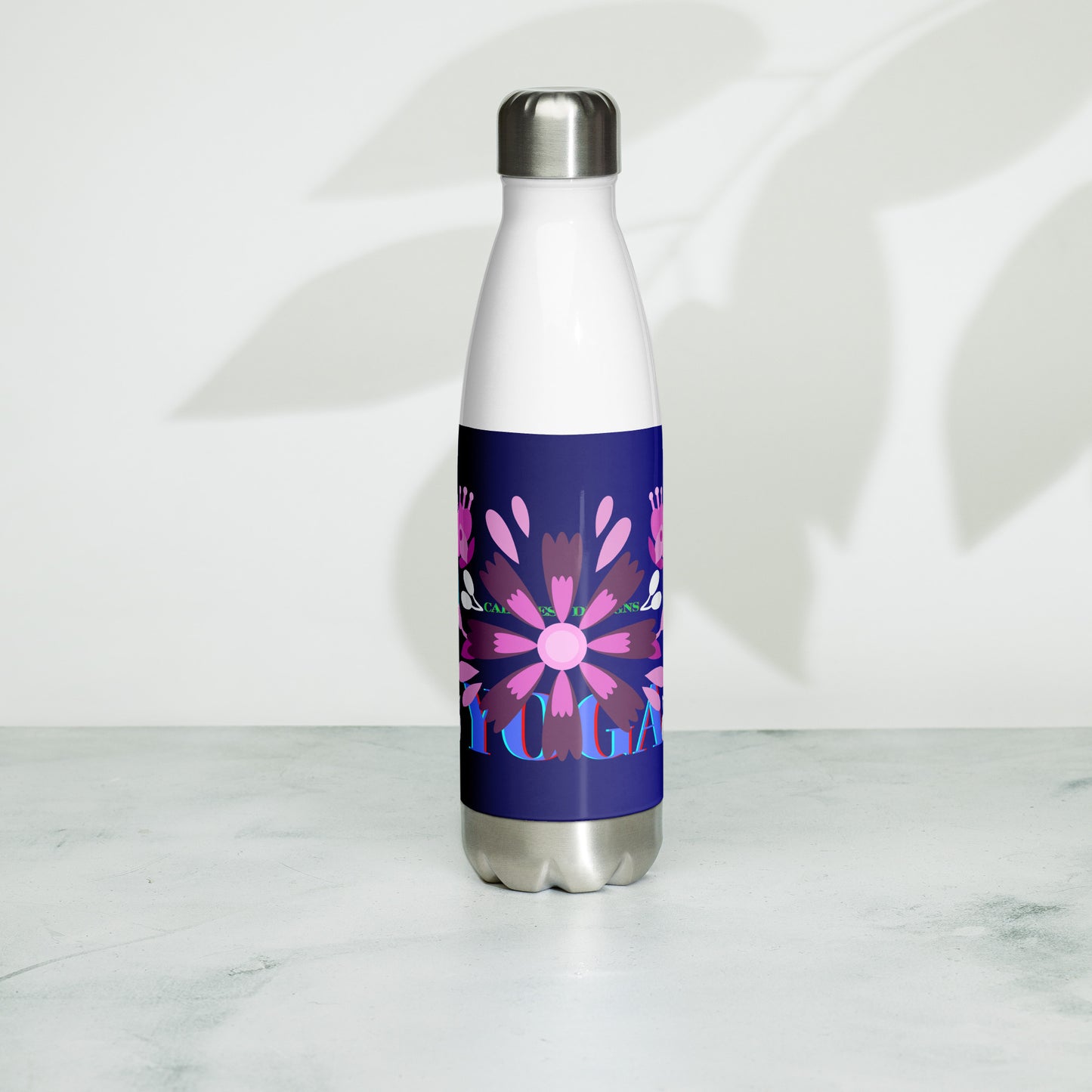Mexican Embroidery, YOGA, Pretty Flowers, CALMNESS DESIGNS, Creative Designer's, Stainless steel water bottle