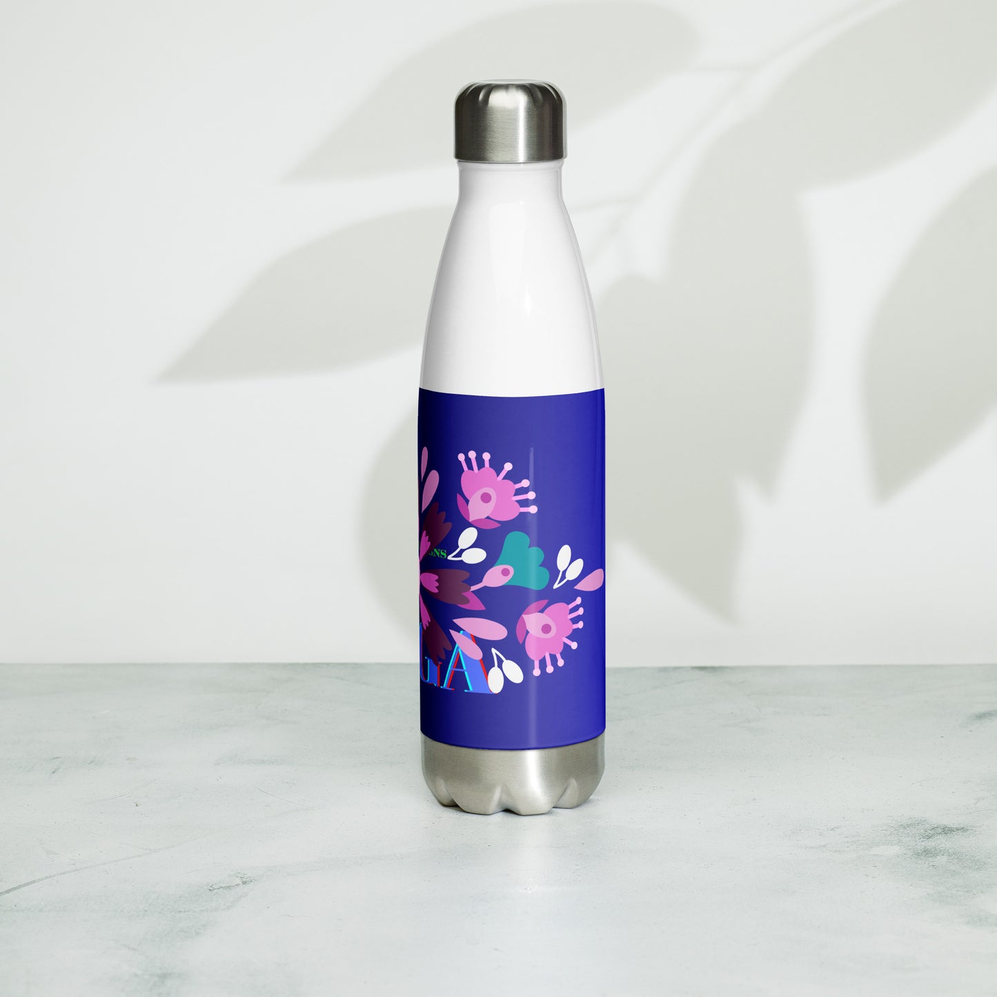 Mexican Embroidery, YOGA, Pretty Flowers, CALMNESS DESIGNS, Creative Designer's, Stainless steel water bottle