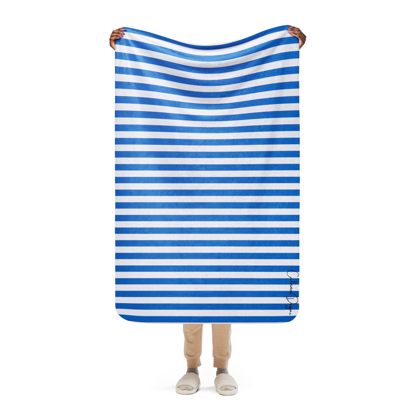 Blue & White Stripes, Calmness Designs, Designer's Styles, Creative Designs Creative, Genuine, Authentic, Calmness Designs, Great For Gifts, Design printed on all Apparels, Accessories, Homeware's. Sherpa blanket