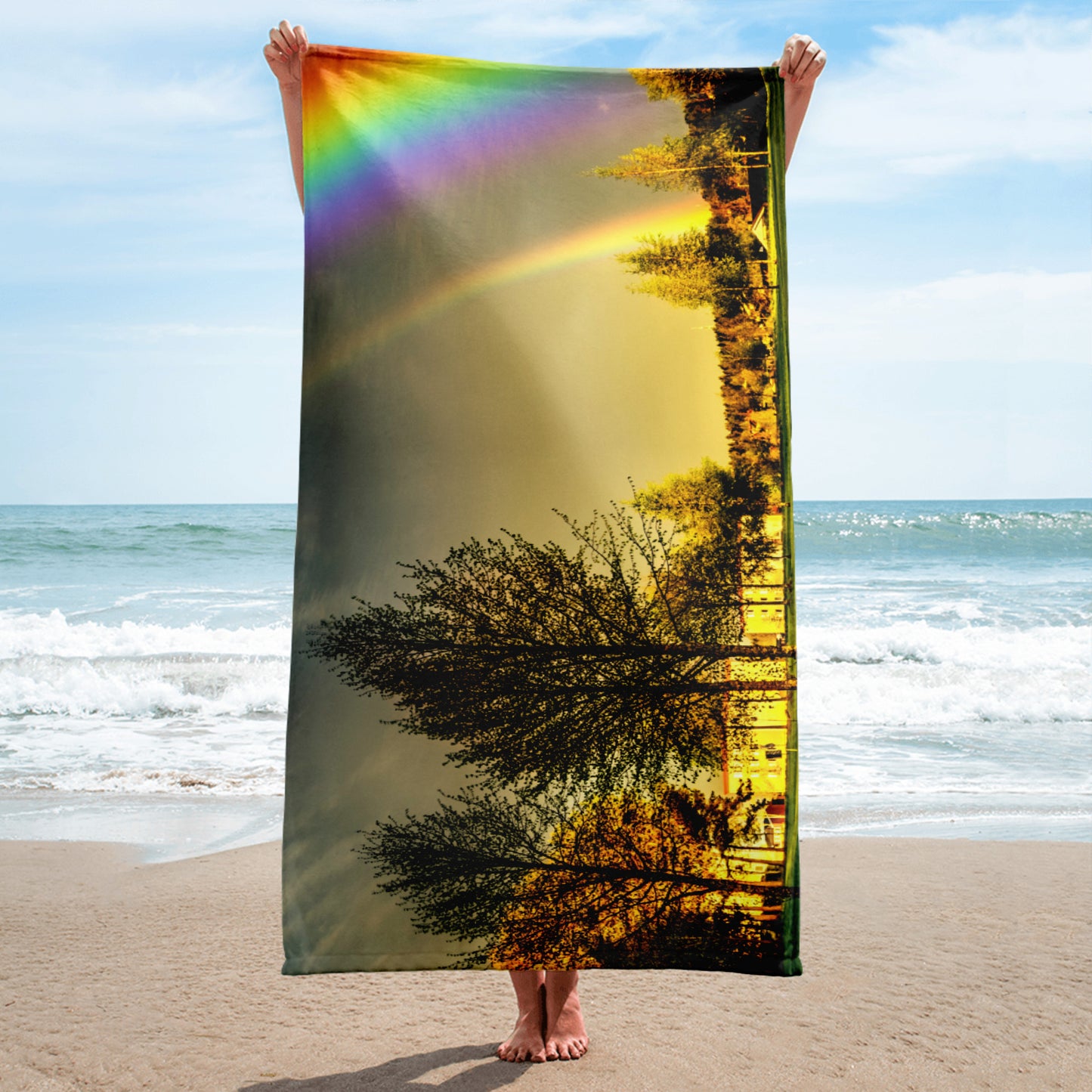 LANDSCAPE WITH DOUBLE RAINBOW Towel