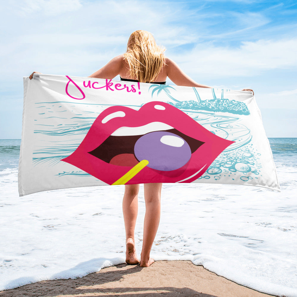 Mouth With Lollipop, SUCKERS!, Beach Coconut trees, Calmness Designs, Towel