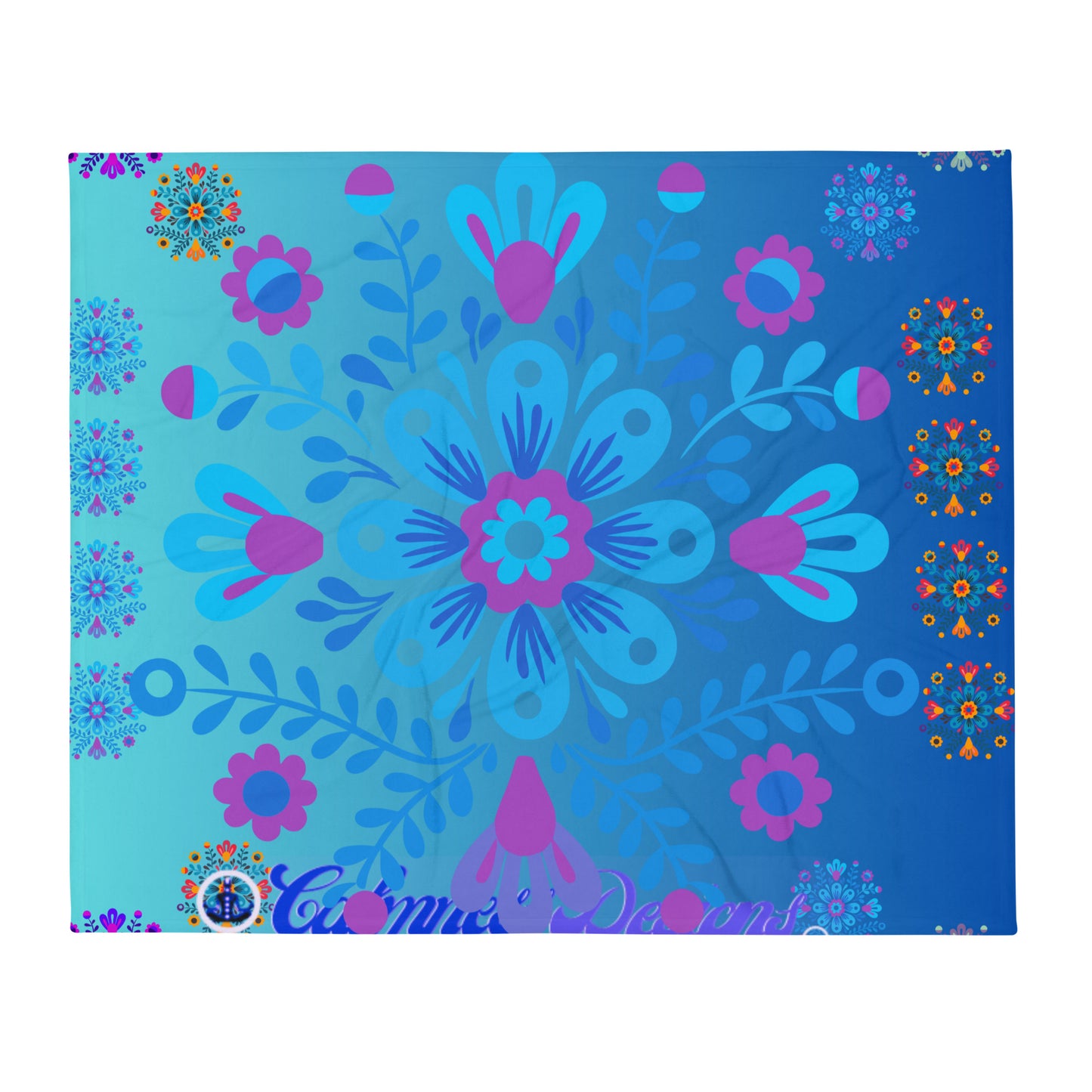 Mexican Embroidery Seamless Pattern, CALMNESS DESIGNS, Creative Designer's, Throw Blanket