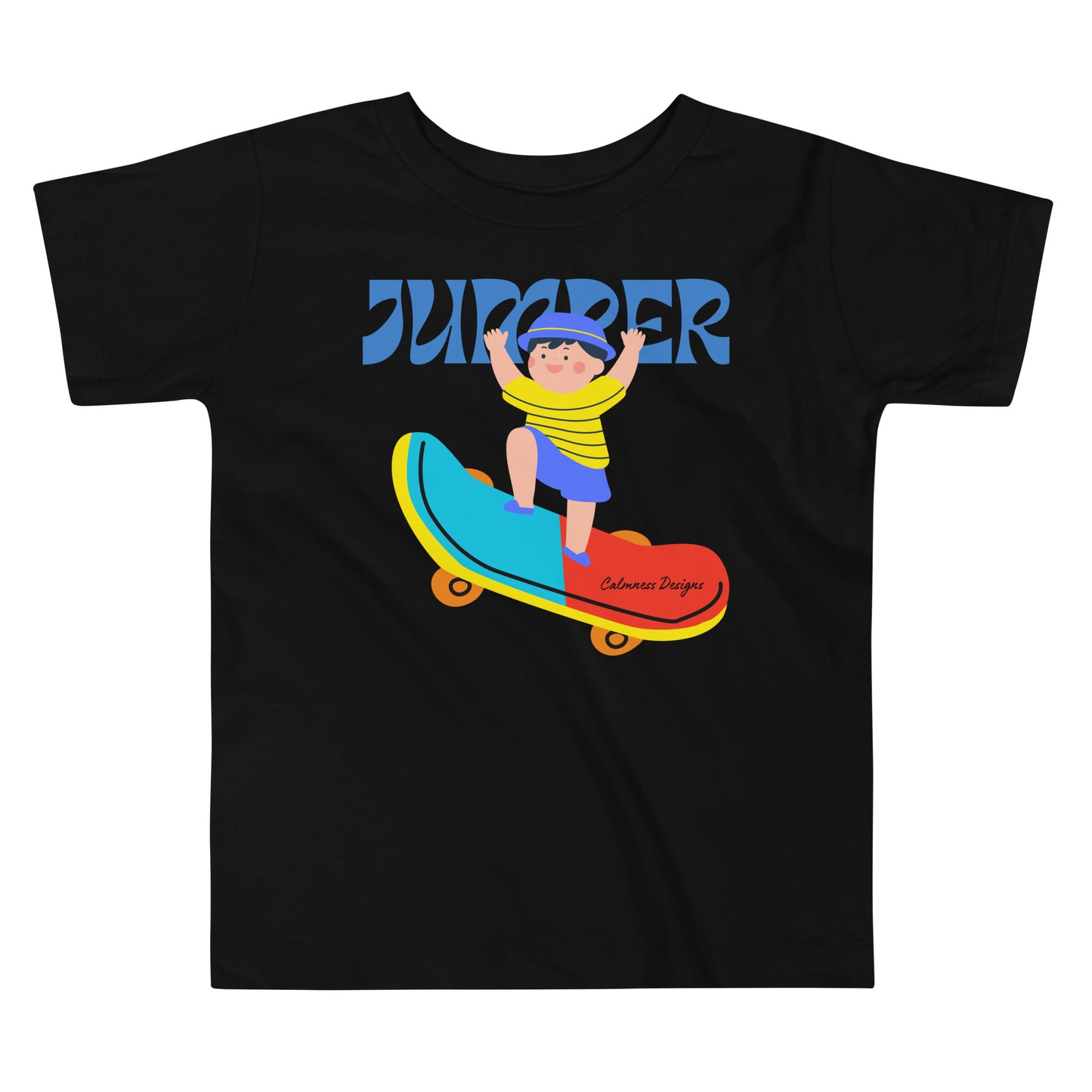 Asian Kid Jumping and Skate-Board, CALMNESS DESIGNS, Creative Designer's, Toddler Short Sleeve Tee