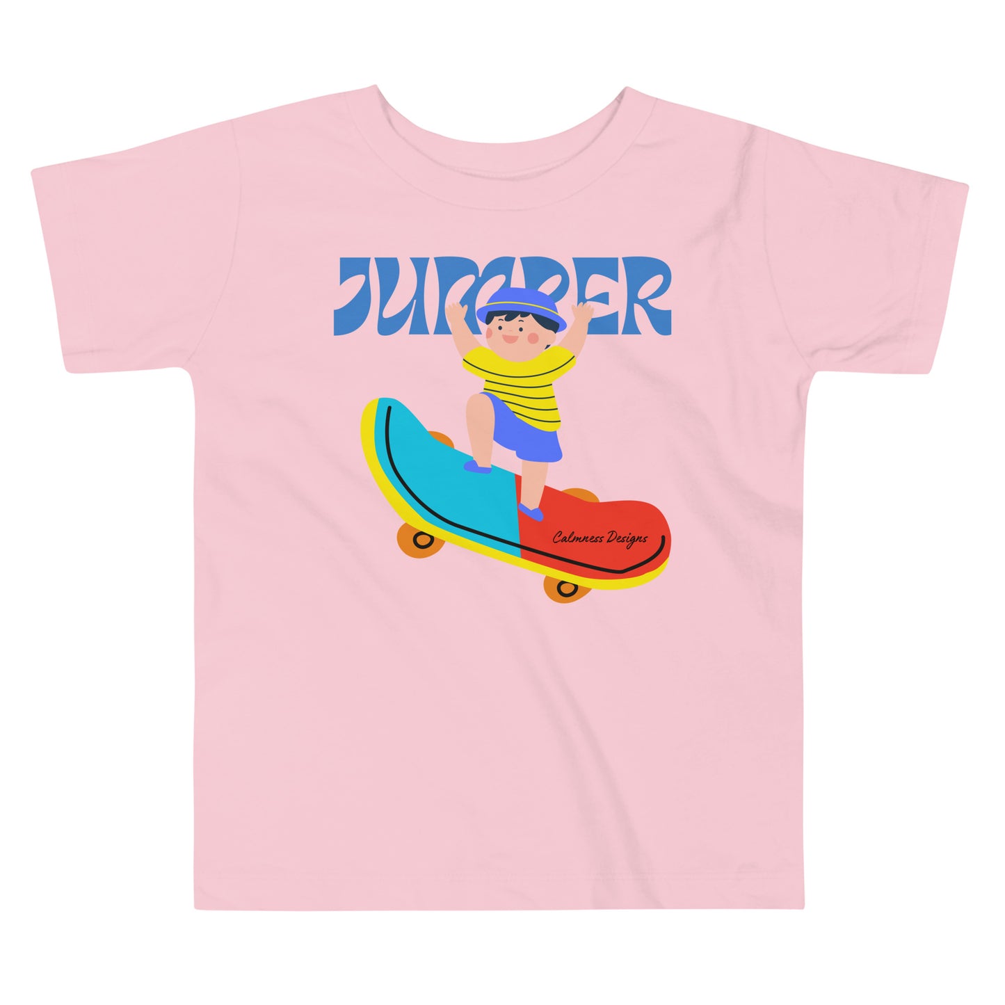Asian Kid Jumping and Skate-Board, CALMNESS DESIGNS, Creative Designer's, Toddler Short Sleeve Tee