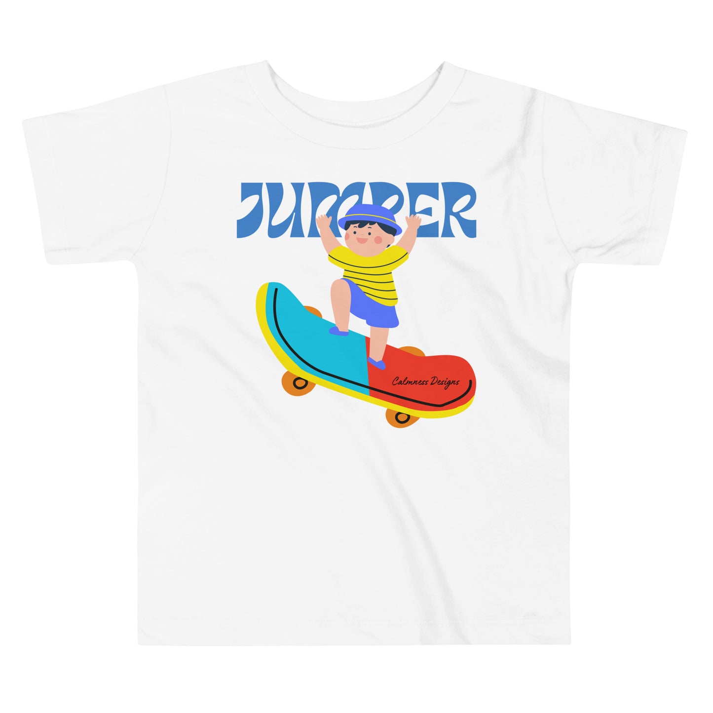 Asian Kid Jumping and Skate-Board, CALMNESS DESIGNS, Creative Designer's, Toddler Short Sleeve Tee