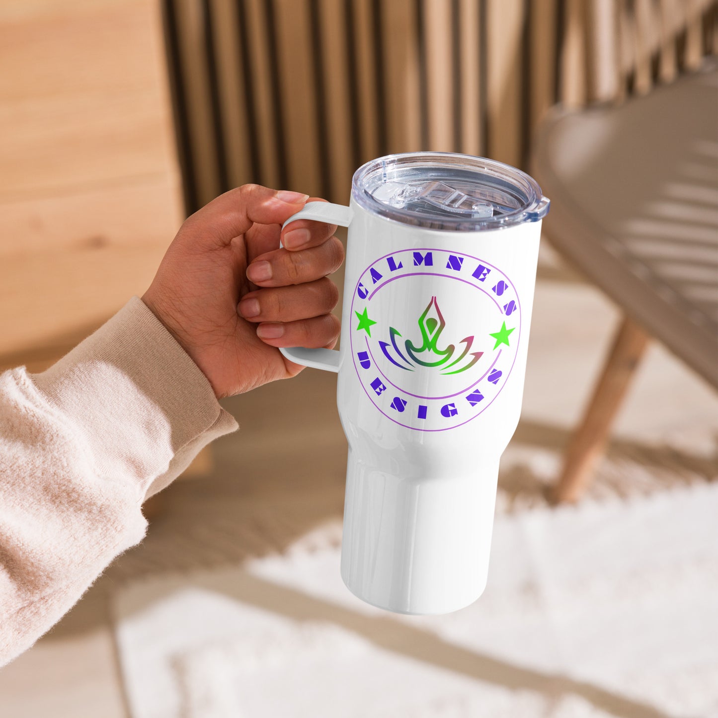 Yoga Meditation, Lotus Pose, Stars, CALMNESS DESIGNS, Creative Designer's, Travel mug with a handle