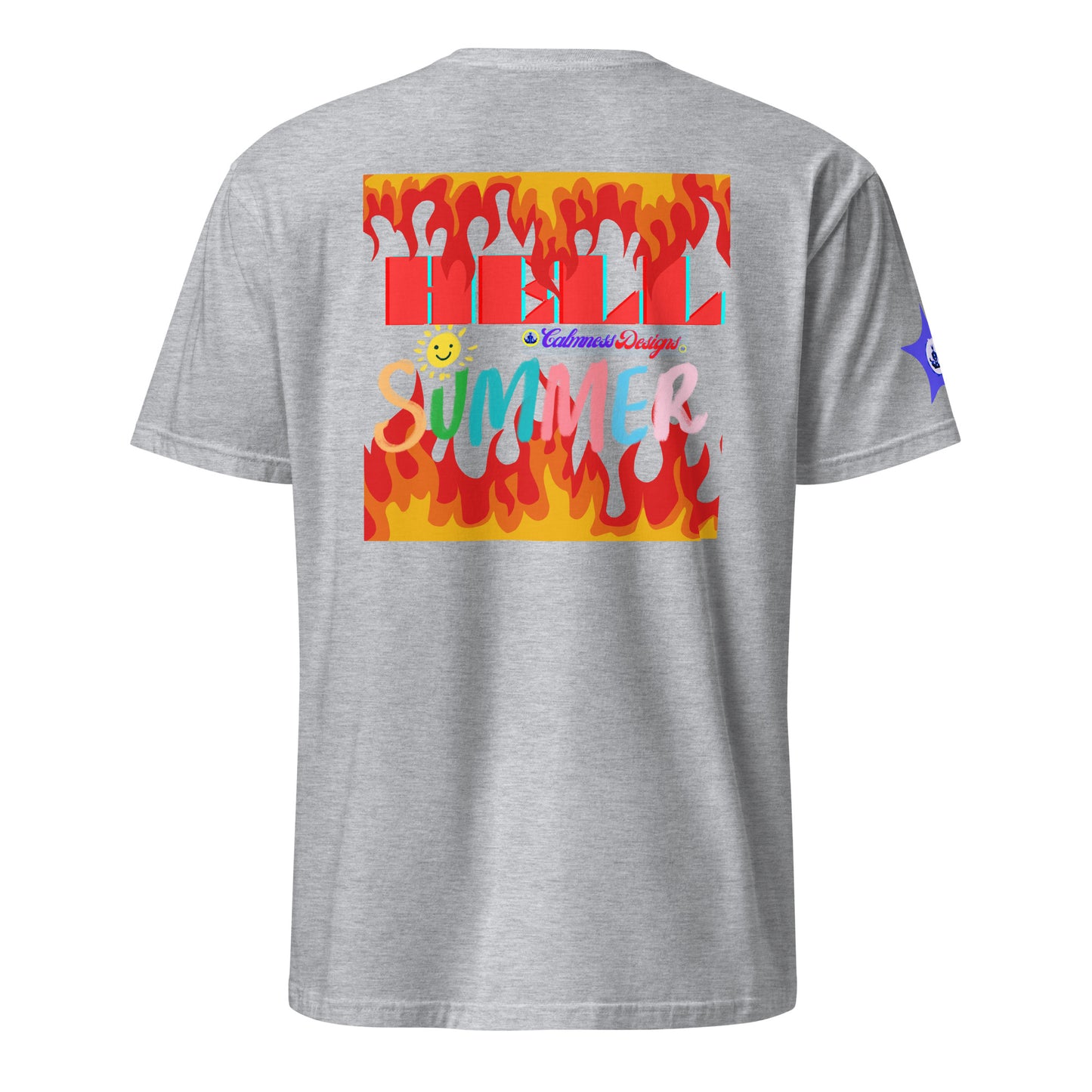 Fire Flame, Summer-Sunshine Face, HELL SUMMER, CALMNESS DESIGNS, Creative Designer's, Short-Sleeve Unisex T-Shirt