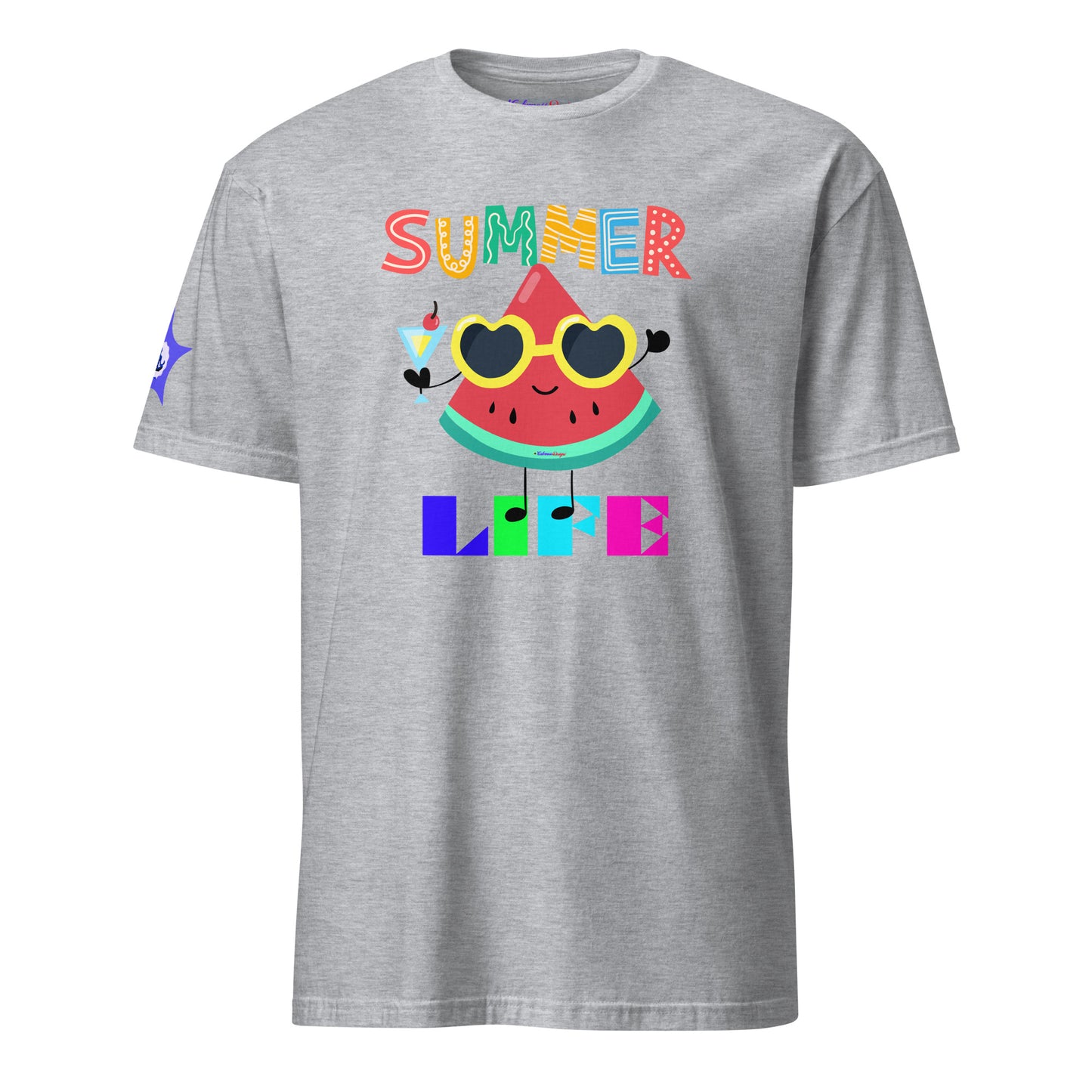 Watermelon Character with Cocktail, Heart-Shape Summer Glass, Summer Life, CALMNESS DESIGNS, Creative Designer's, Short-Sleeve Unisex T-Shirt