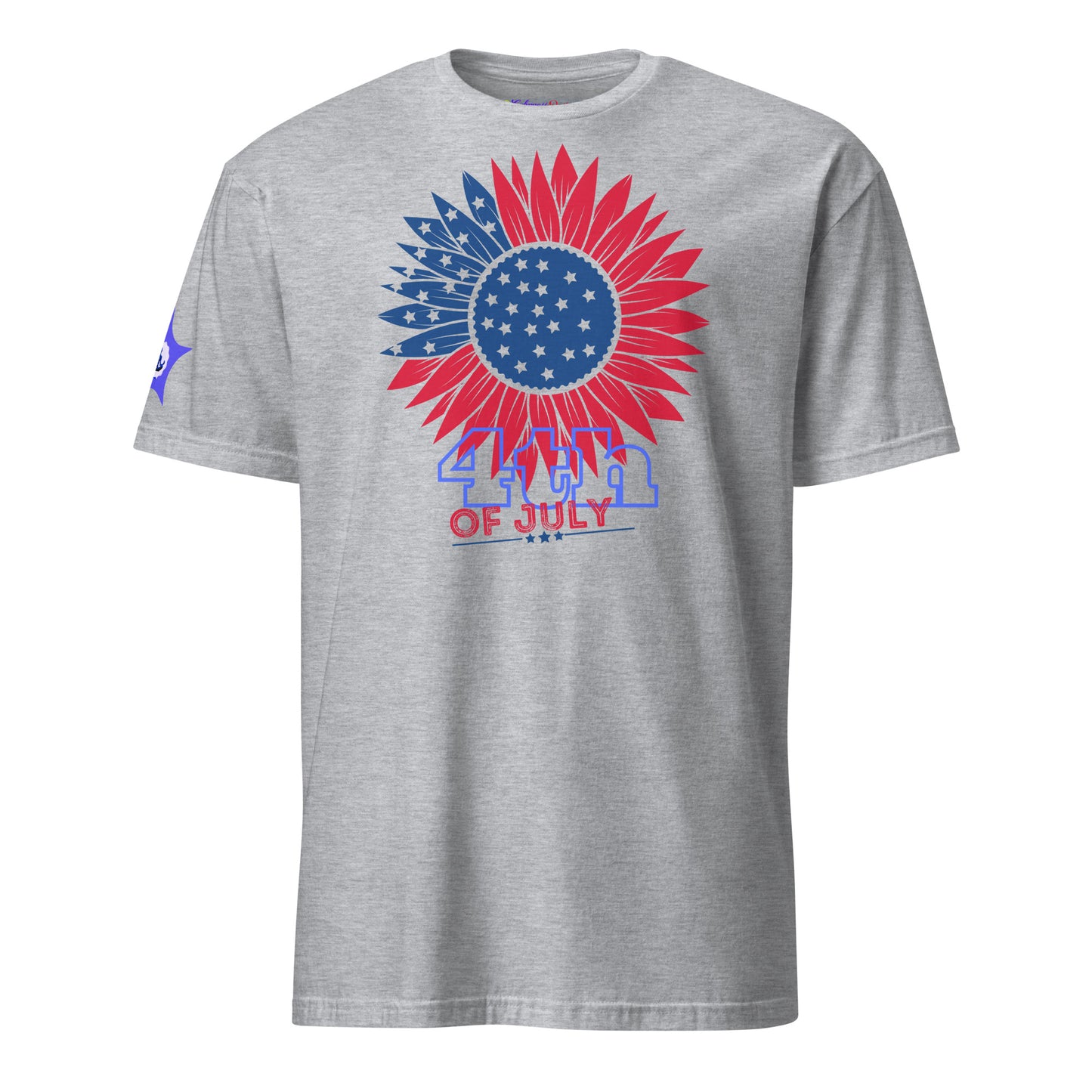 Red & Blue Sunflower Illustration 4TH JULY, USA, Eagle Vintage Illustration, CALMNESS DESIGNS, Creative Designer's, Short-Sleeve Unisex T-Shirt