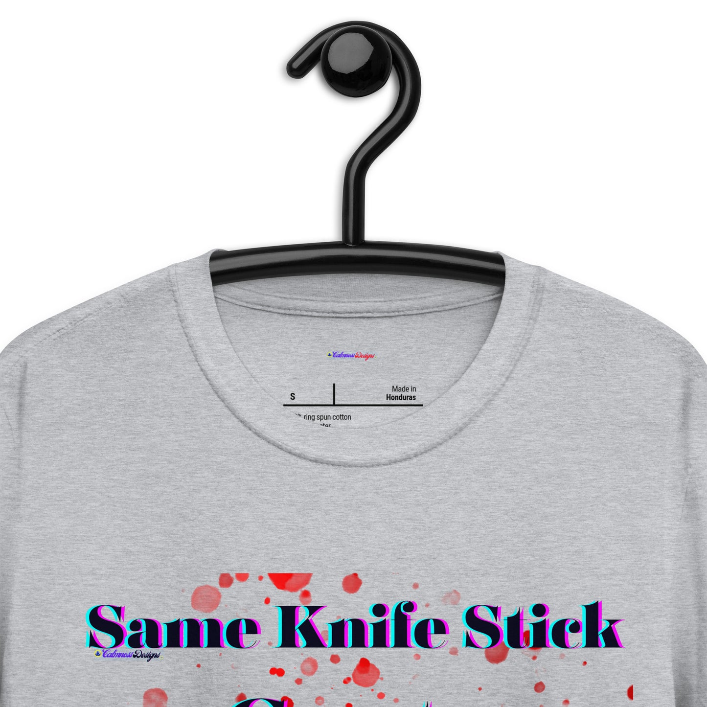 Same Knife Stick Sheep Stick Goat, Goat Blood-Spater, Calmness Designs, Short-Sleeve Unisex T-Shirt