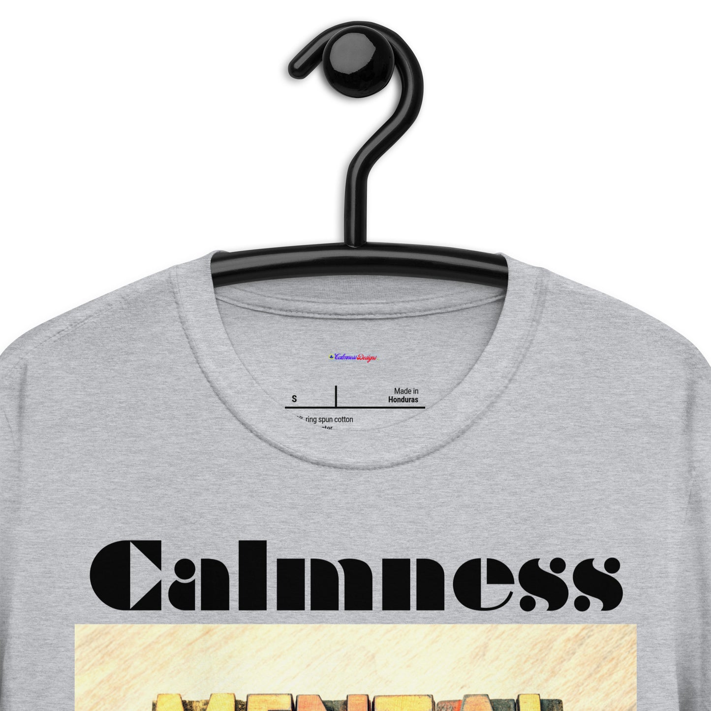 Mental Health in Wood-Letters, Calmness Designs, Short-Sleeve Unisex T-Shirt