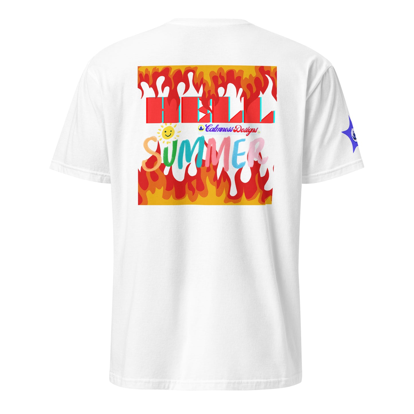 Fire Flame, Summer-Sunshine Face, HELL SUMMER, CALMNESS DESIGNS, Creative Designer's, Short-Sleeve Unisex T-Shirt
