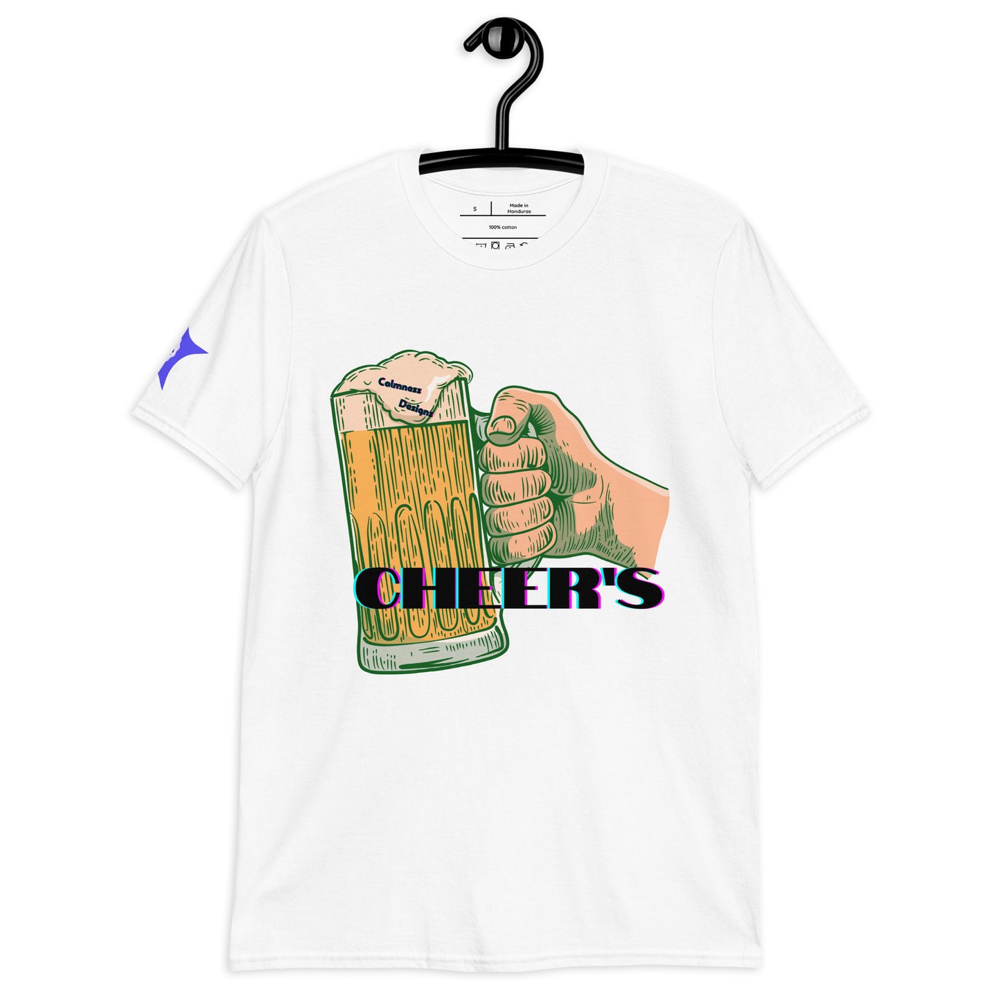 CHEER'S, HAND HOLDING BEER, CALMNESS DESIGNS, Creative Designer's, Short-Sleeve Unisex T-Shirt