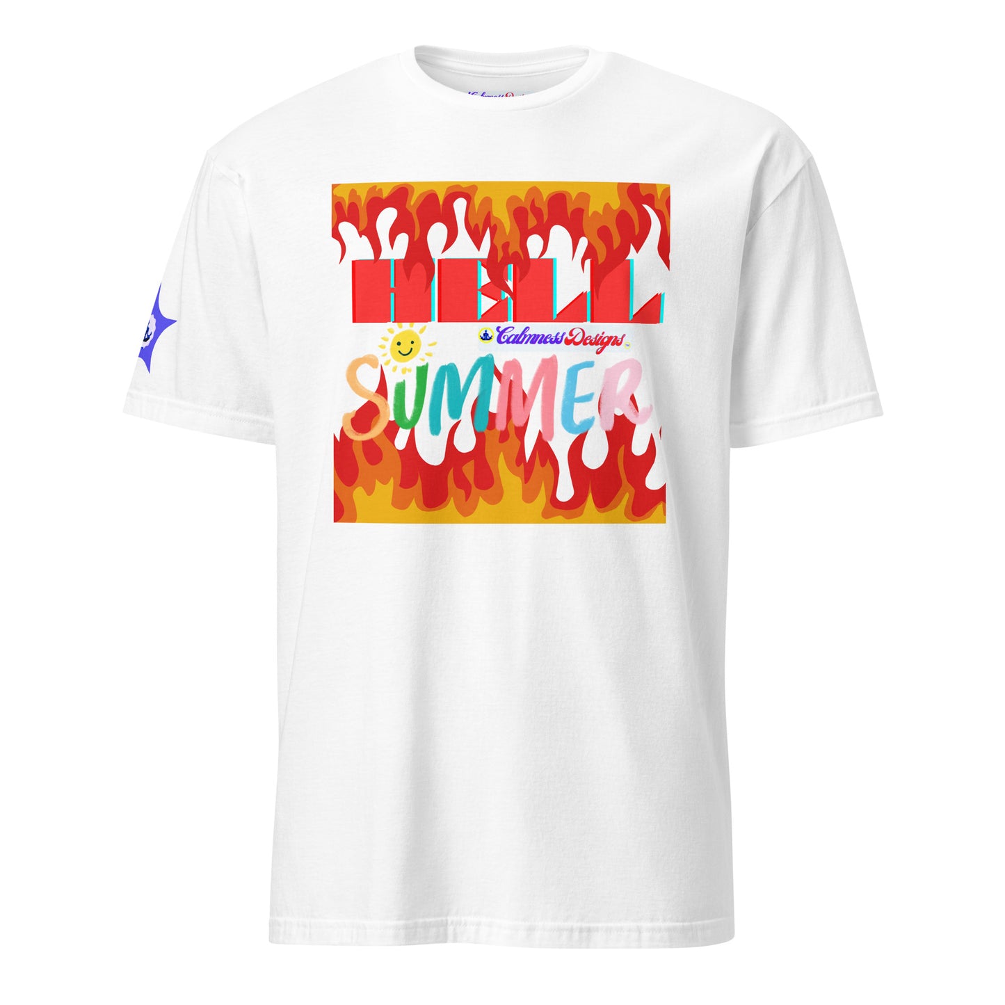 Fire Flame, Summer-Sunshine Face, HELL SUMMER, CALMNESS DESIGNS, Creative Designer's, Short-Sleeve Unisex T-Shirt