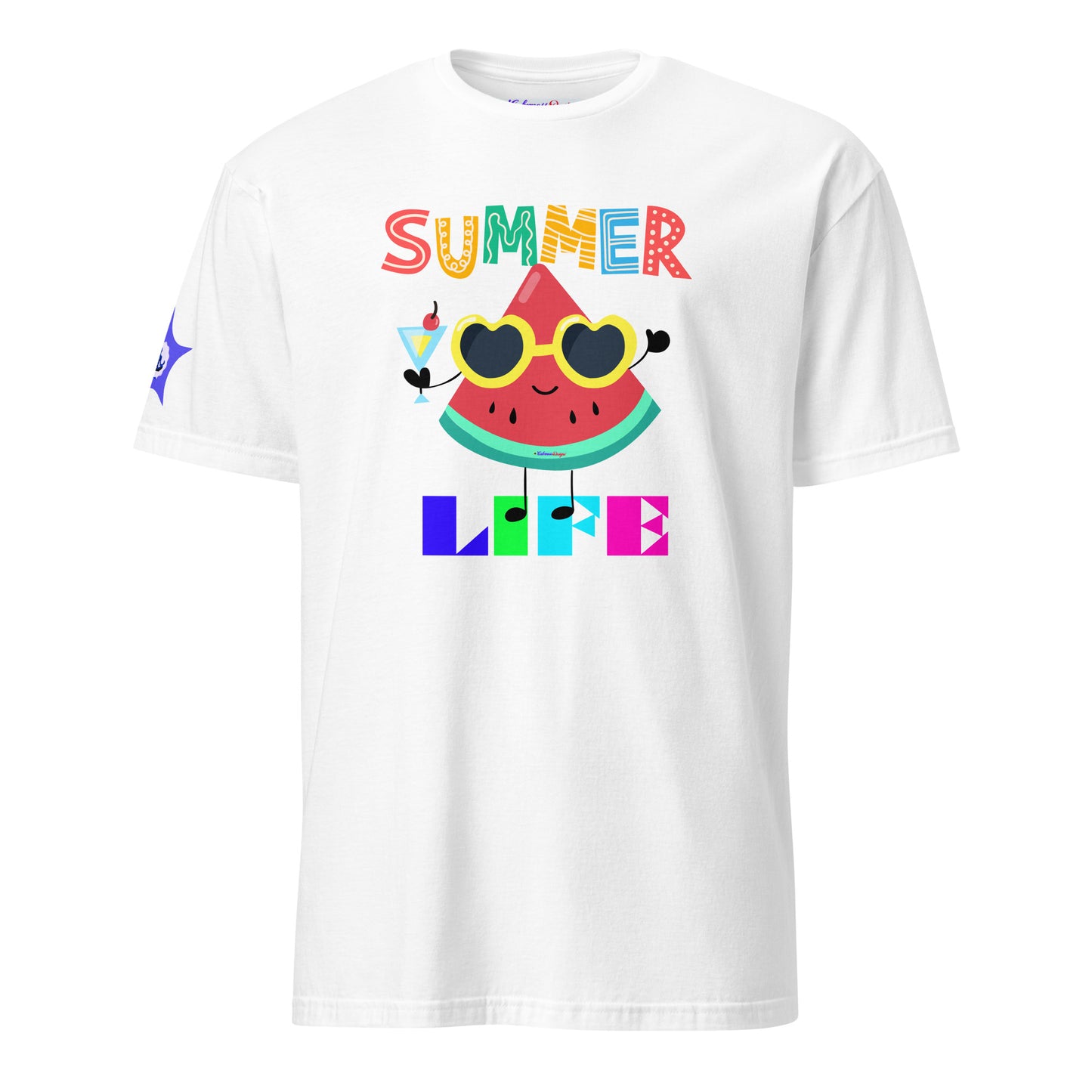 Watermelon Character with Cocktail, Heart-Shape Summer Glass, Summer Life, CALMNESS DESIGNS, Creative Designer's, Short-Sleeve Unisex T-Shirt