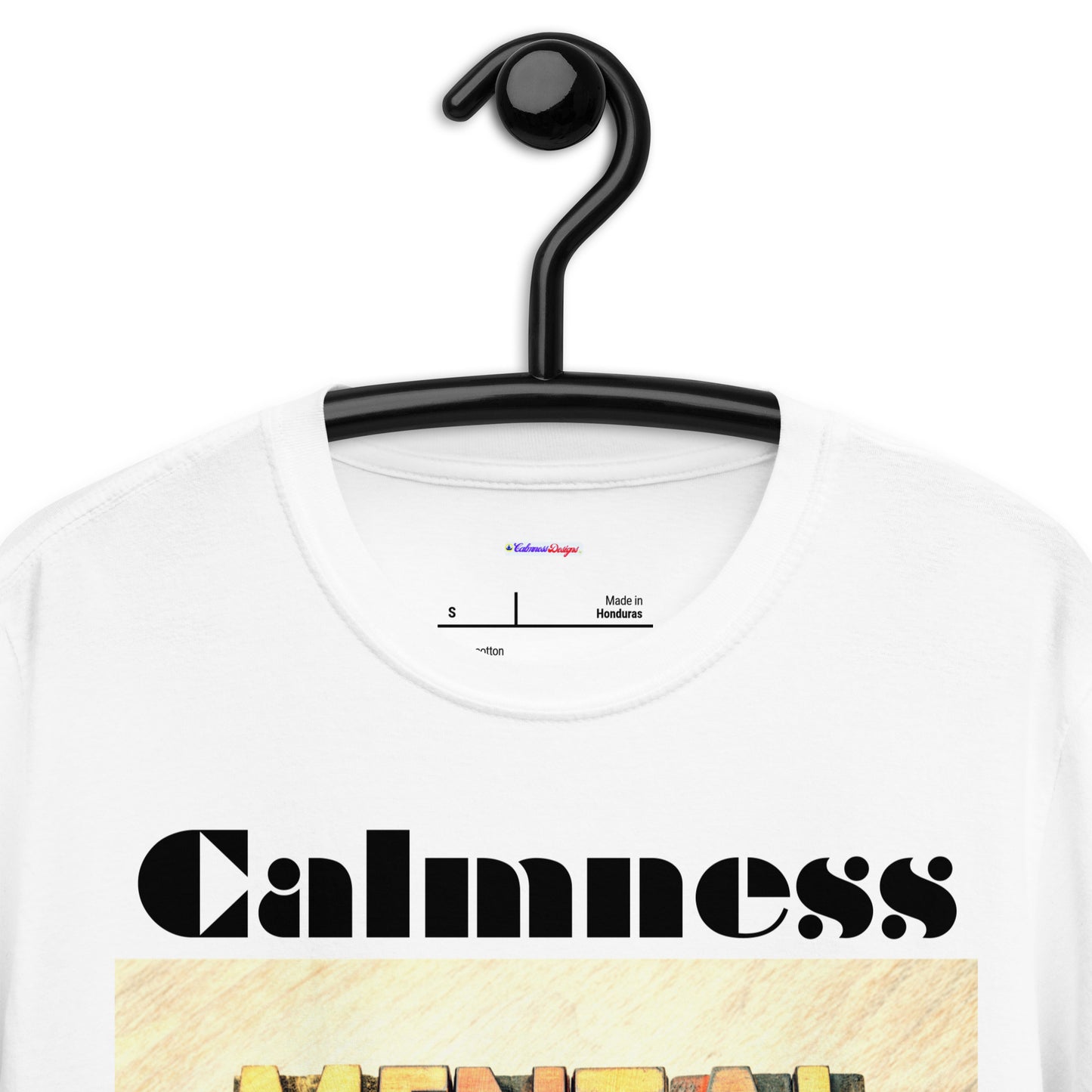 Mental Health in Wood-Letters, Calmness Designs, Short-Sleeve Unisex T-Shirt