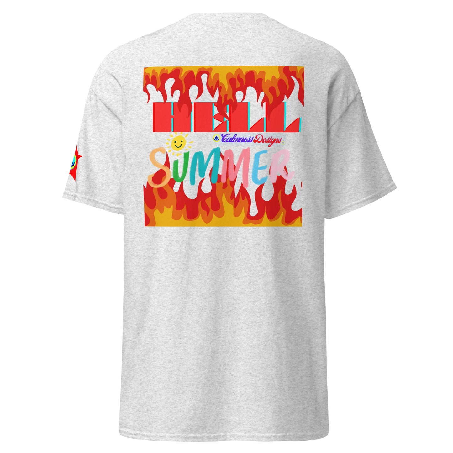 Fire Flame, Summer-Sunshine Face, HELL SUMMER, CALMNESS DESIGNS, Creative Designer's, Unisex classic tee