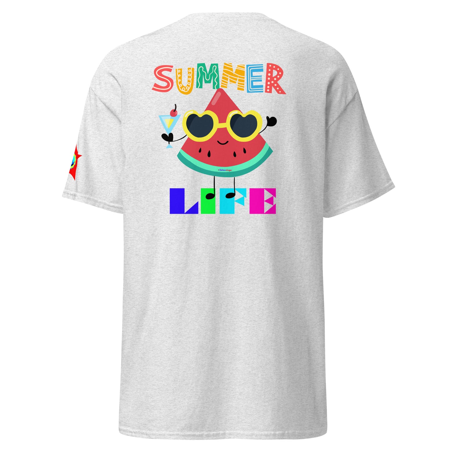 Watermelon Character with Cocktail, Heart-Shape Summer Glass, Summer Life, CALMNESS DESIGNS, Creative Designer's, Unisex classic tee