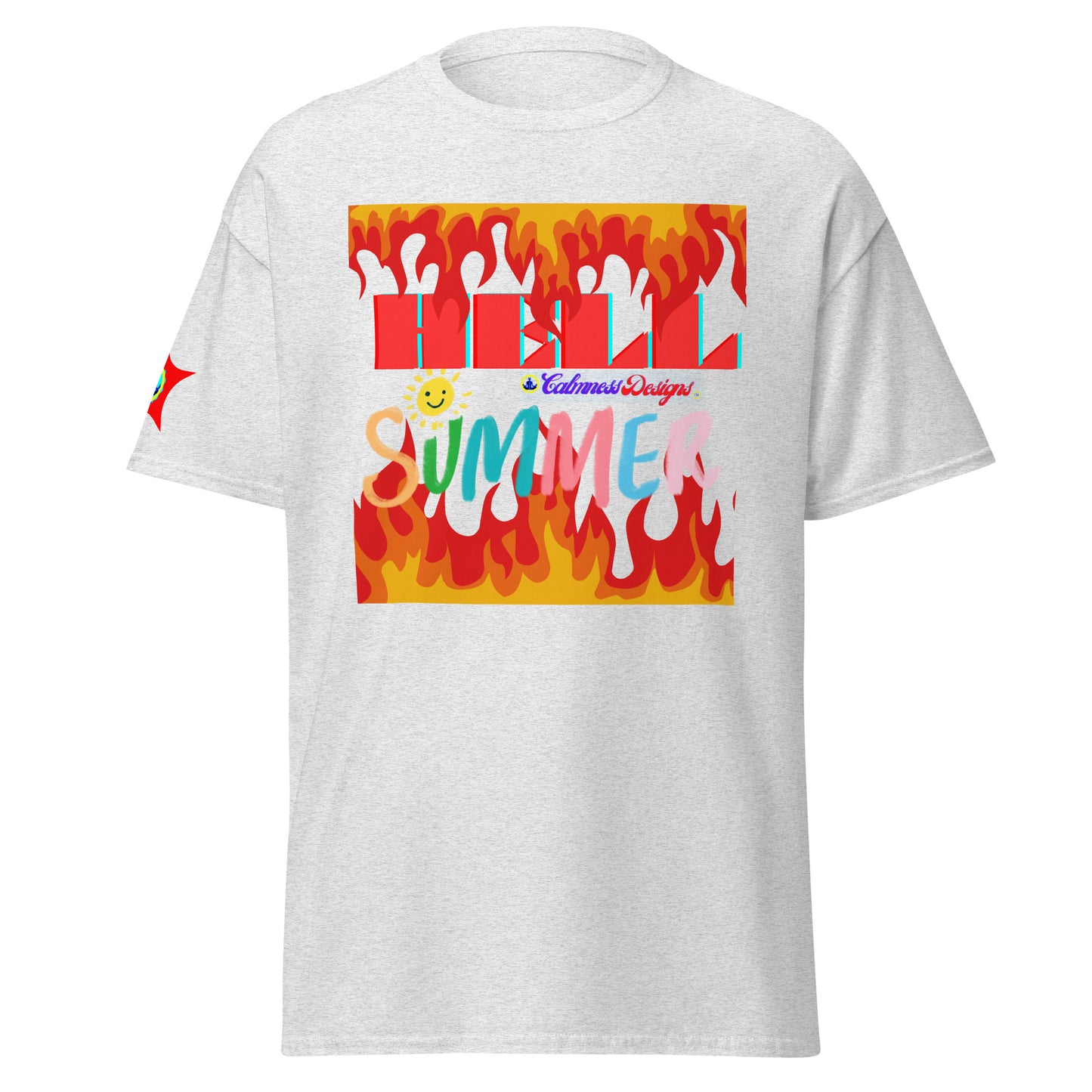 Fire Flame, Summer-Sunshine Face, HELL SUMMER, CALMNESS DESIGNS, Creative Designer's, Unisex classic tee