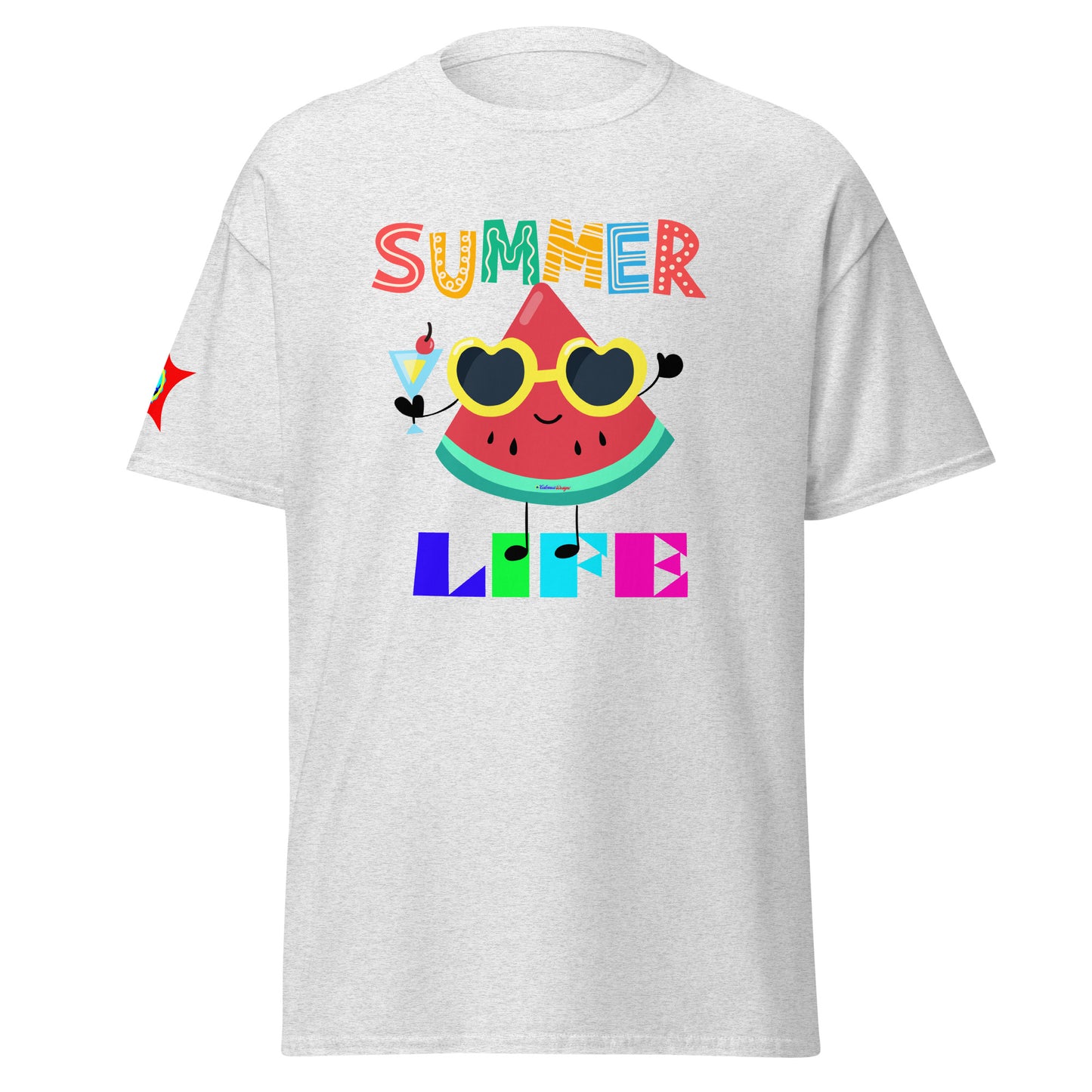 Watermelon Character with Cocktail, Heart-Shape Summer Glass, Summer Life, CALMNESS DESIGNS, Creative Designer's, Unisex classic tee