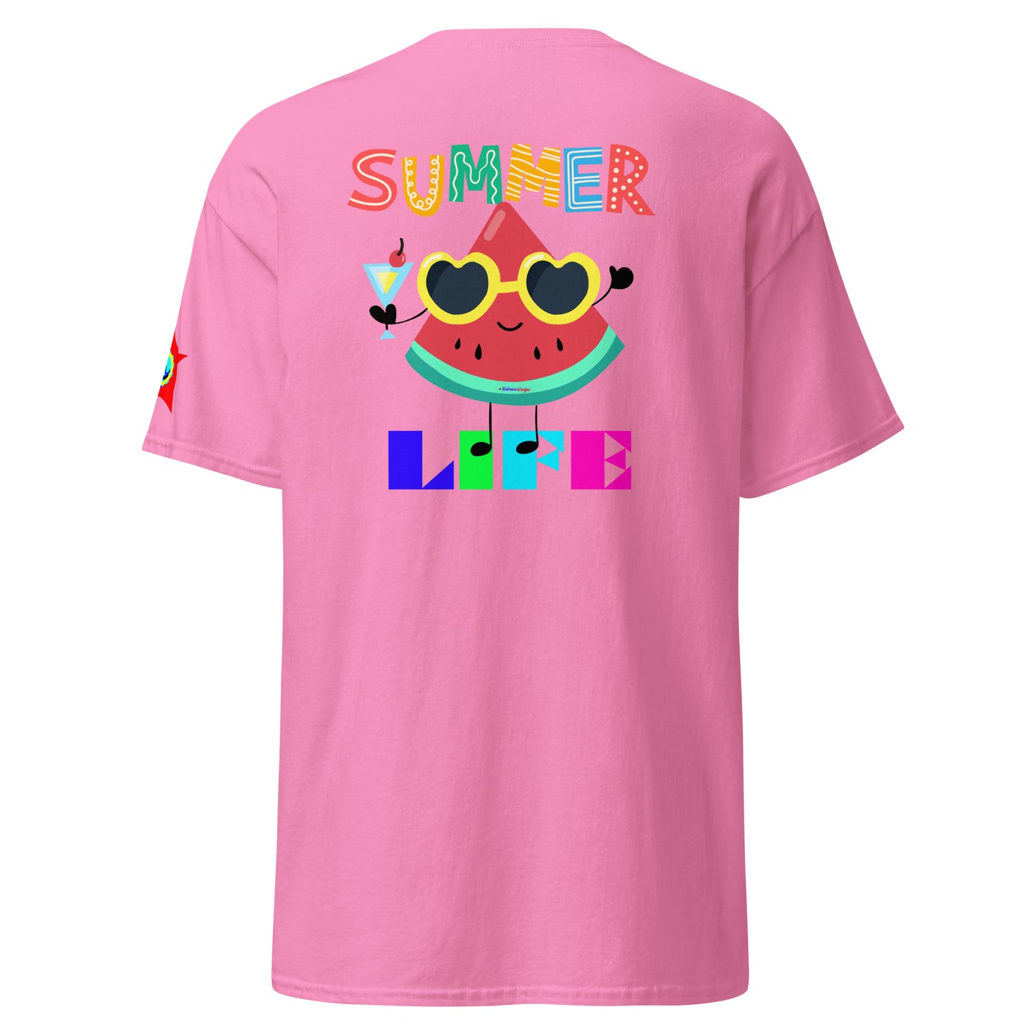 Watermelon Character with Cocktail, Heart-Shape Summer Glass, Summer Life, CALMNESS DESIGNS, Creative Designer's, Unisex classic tee