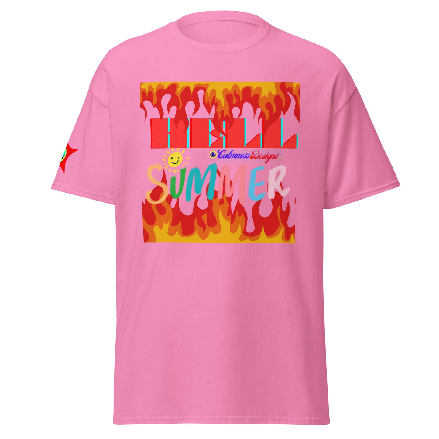 Fire Flame, Summer-Sunshine Face, HELL SUMMER, CALMNESS DESIGNS, Creative Designer's, Unisex classic tee