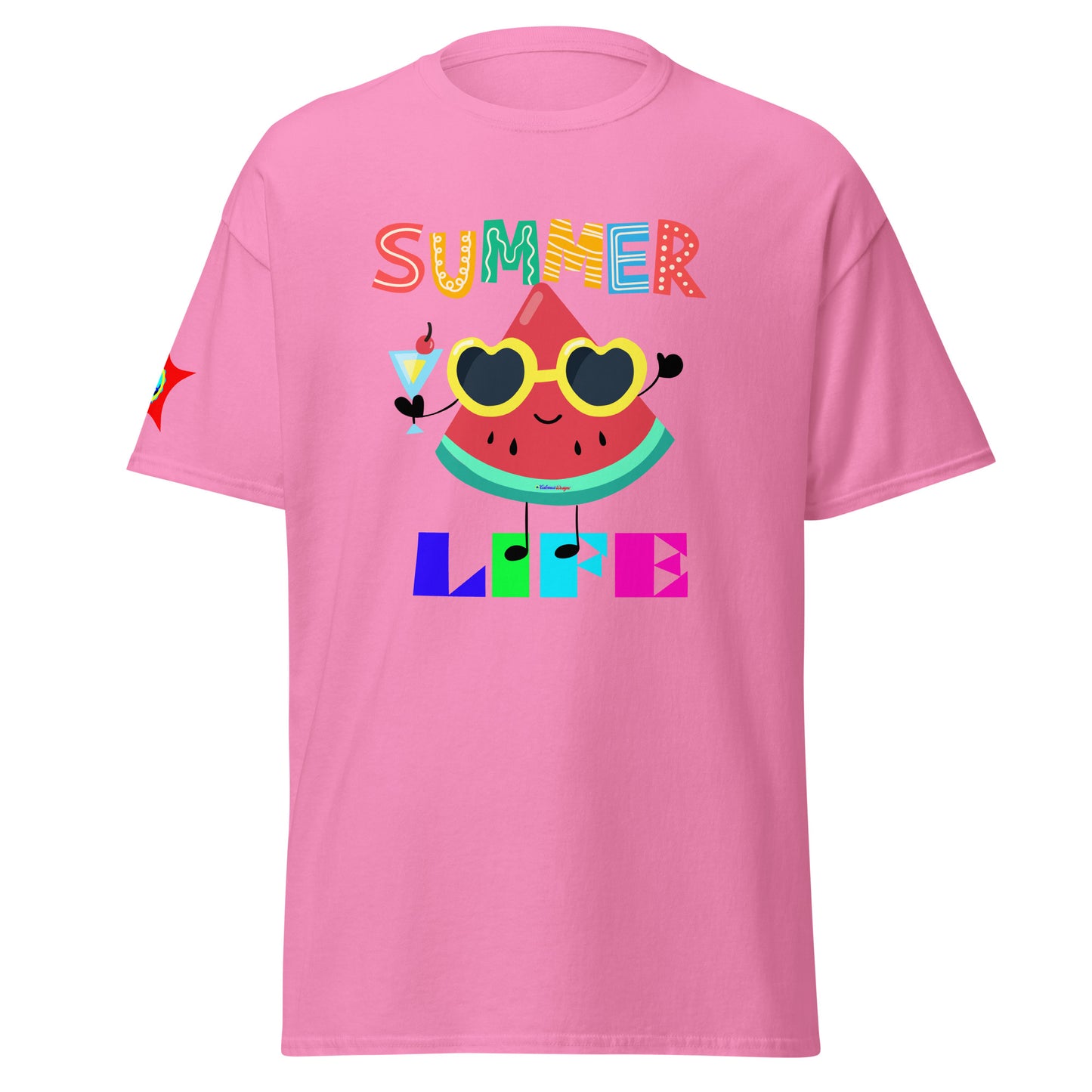 Watermelon Character with Cocktail, Heart-Shape Summer Glass, Summer Life, CALMNESS DESIGNS, Creative Designer's, Unisex classic tee