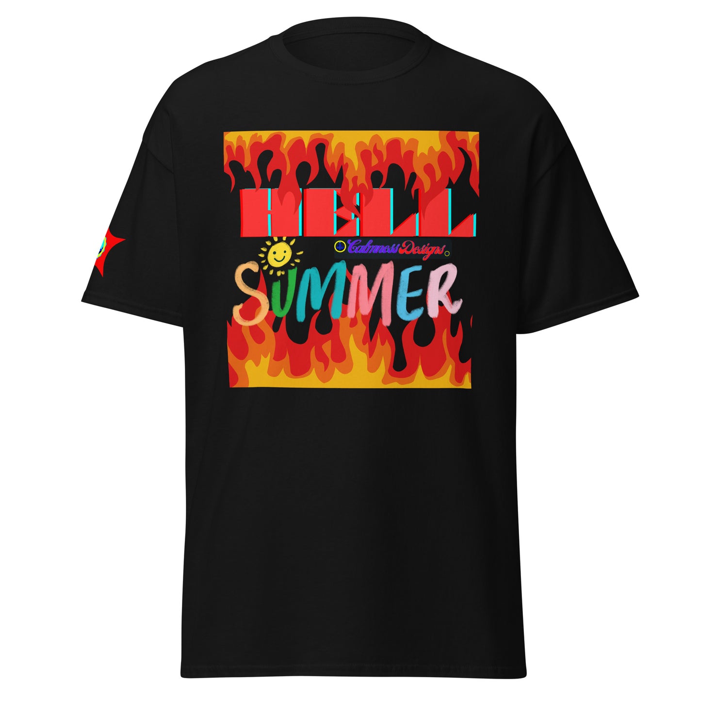Fire Flame, Summer-Sunshine Face, HELL SUMMER, CALMNESS DESIGNS, Creative Designer's, Unisex classic tee
