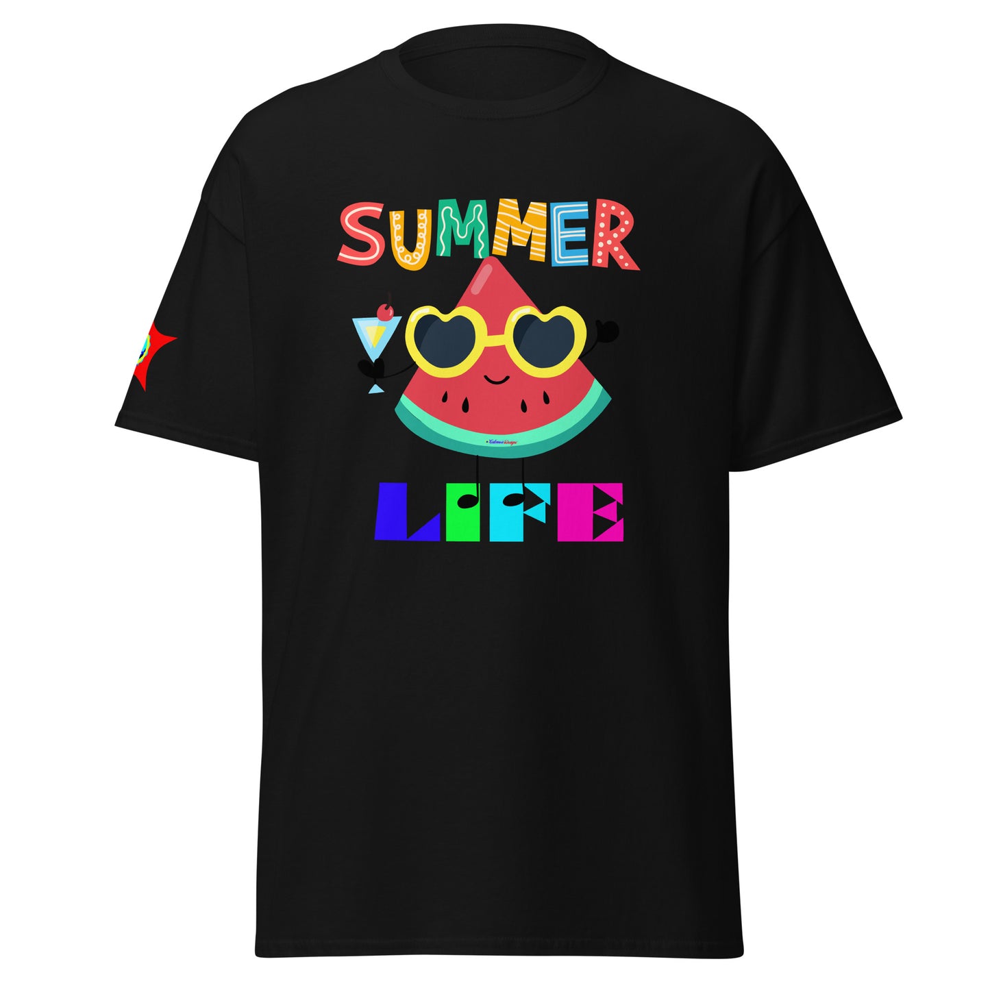Watermelon Character with Cocktail, Heart-Shape Summer Glass, Summer Life, CALMNESS DESIGNS, Creative Designer's, Unisex classic tee