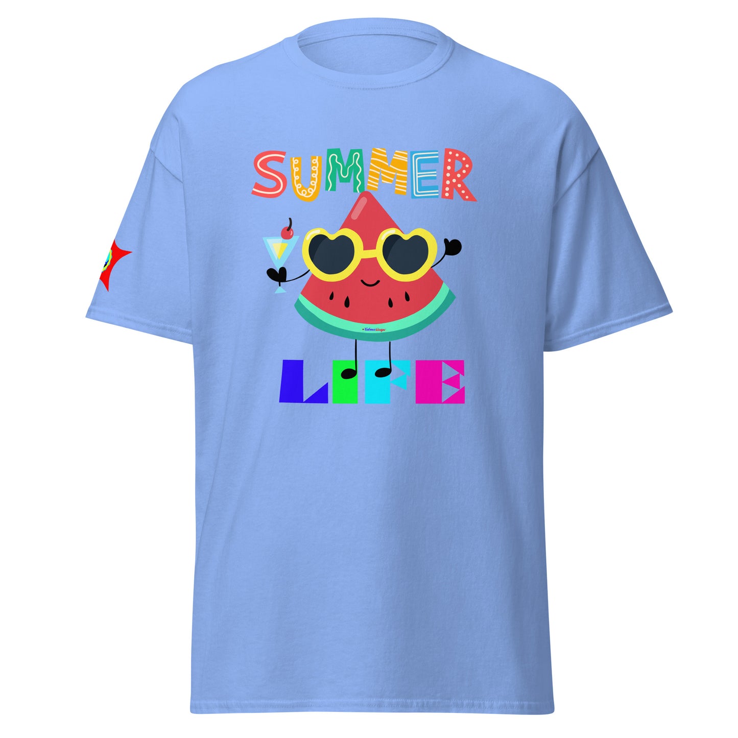 Watermelon Character with Cocktail, Heart-Shape Summer Glass, Summer Life, CALMNESS DESIGNS, Creative Designer's, Unisex classic tee
