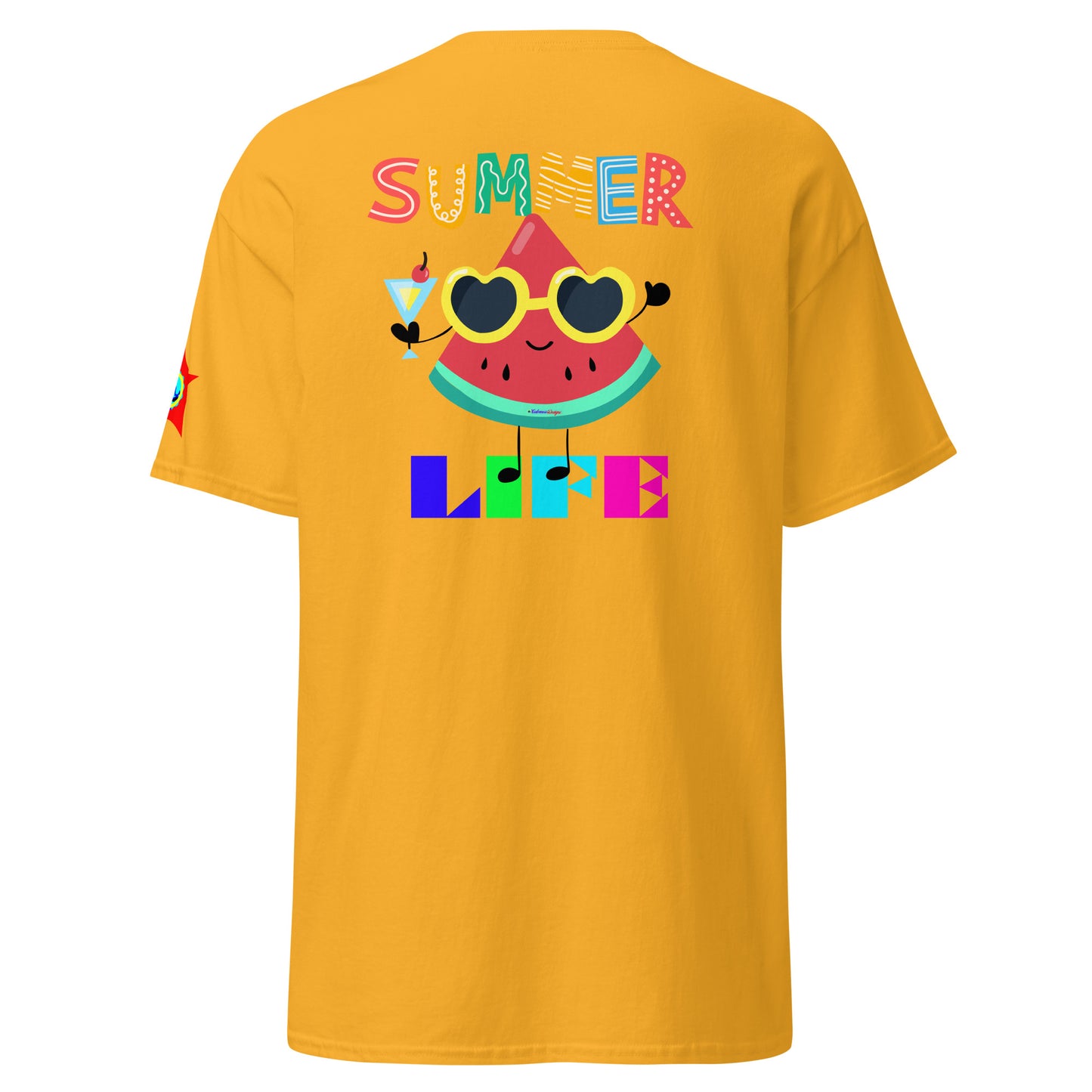 Watermelon Character with Cocktail, Heart-Shape Summer Glass, Summer Life, CALMNESS DESIGNS, Creative Designer's, Unisex classic tee