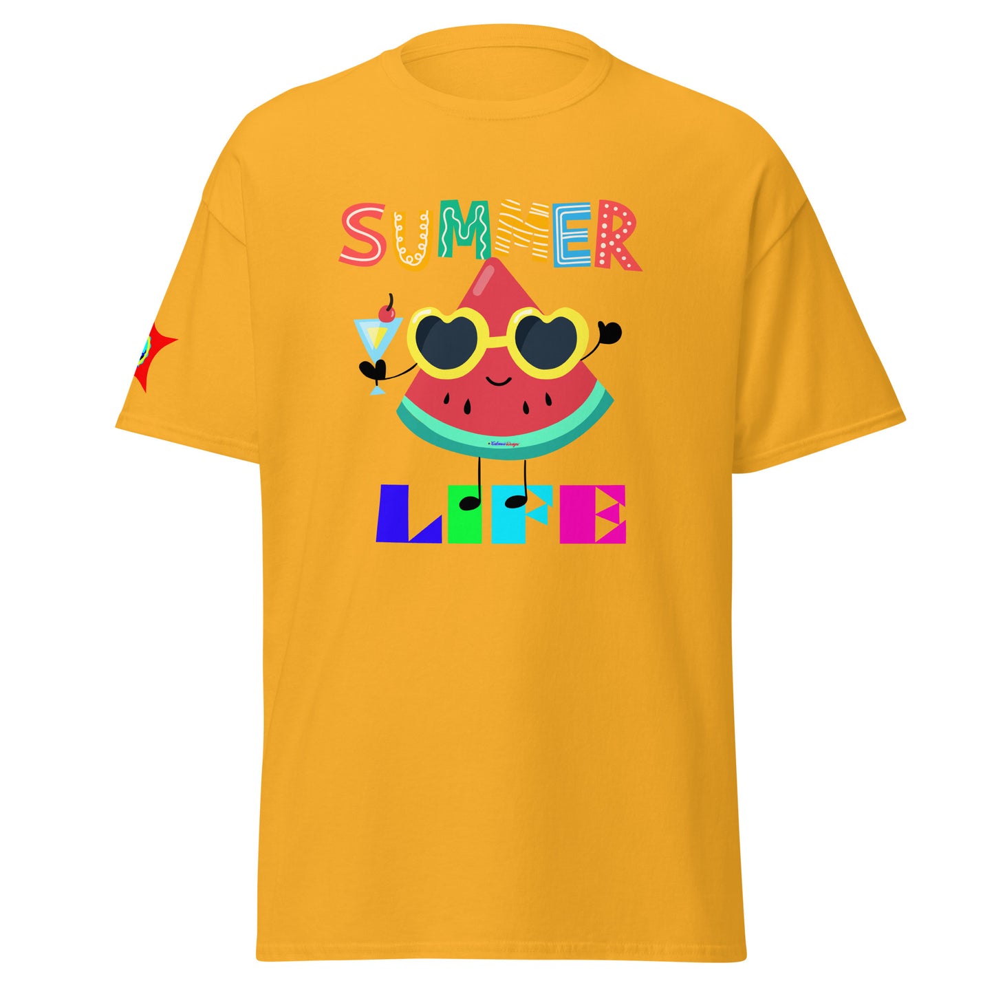 Watermelon Character with Cocktail, Heart-Shape Summer Glass, Summer Life, CALMNESS DESIGNS, Creative Designer's, Unisex classic tee