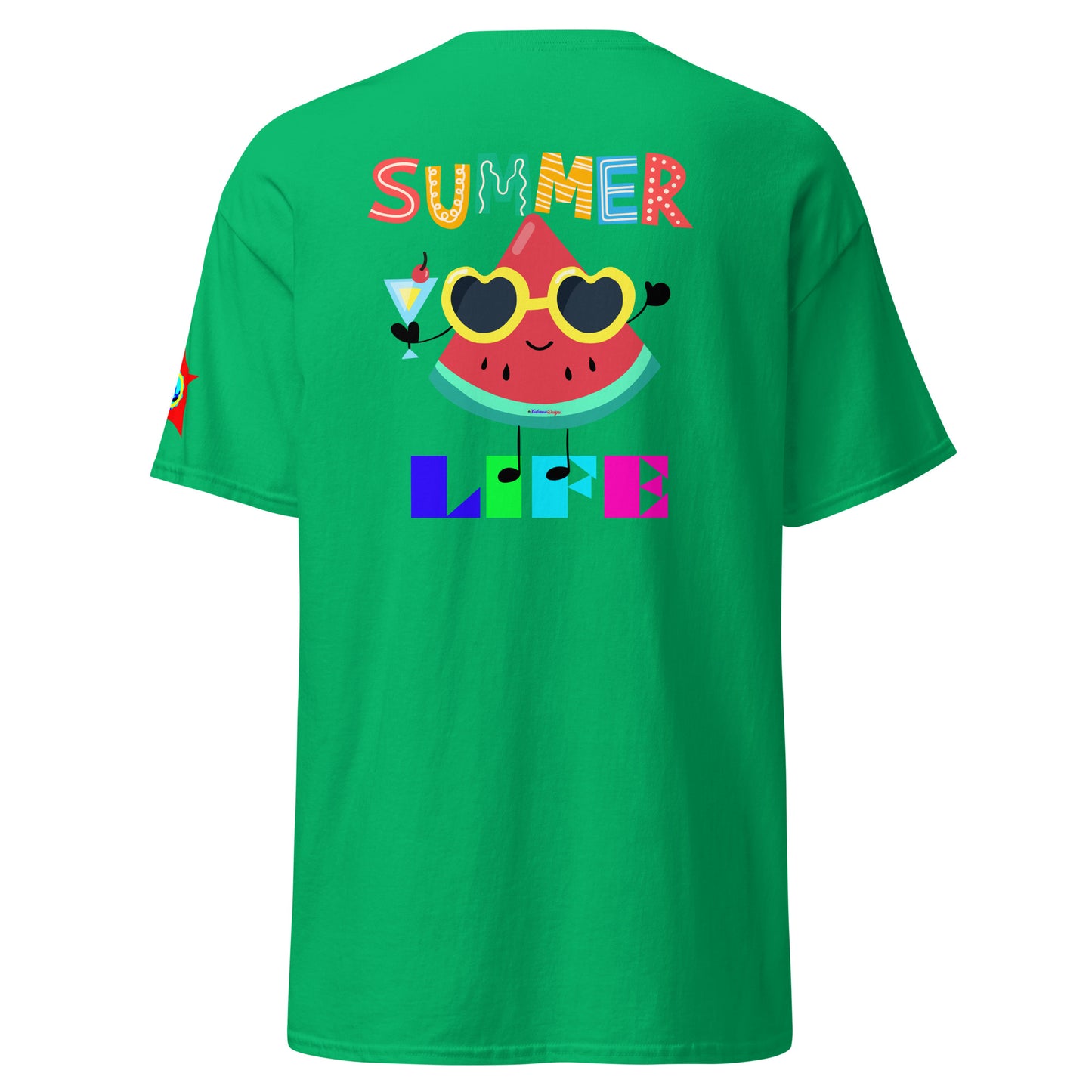 Watermelon Character with Cocktail, Heart-Shape Summer Glass, Summer Life, CALMNESS DESIGNS, Creative Designer's, Unisex classic tee