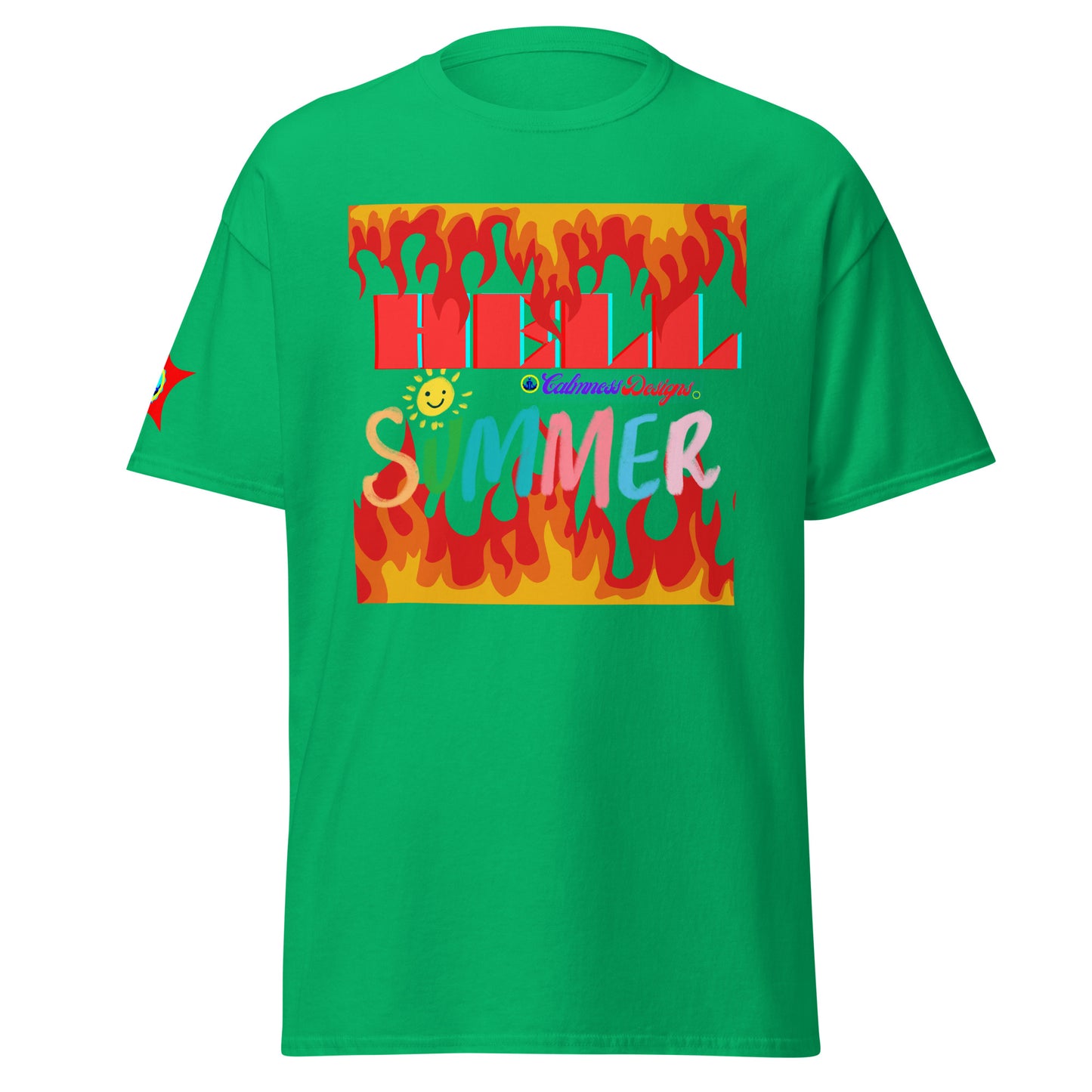 Fire Flame, Summer-Sunshine Face, HELL SUMMER, CALMNESS DESIGNS, Creative Designer's, Unisex classic tee