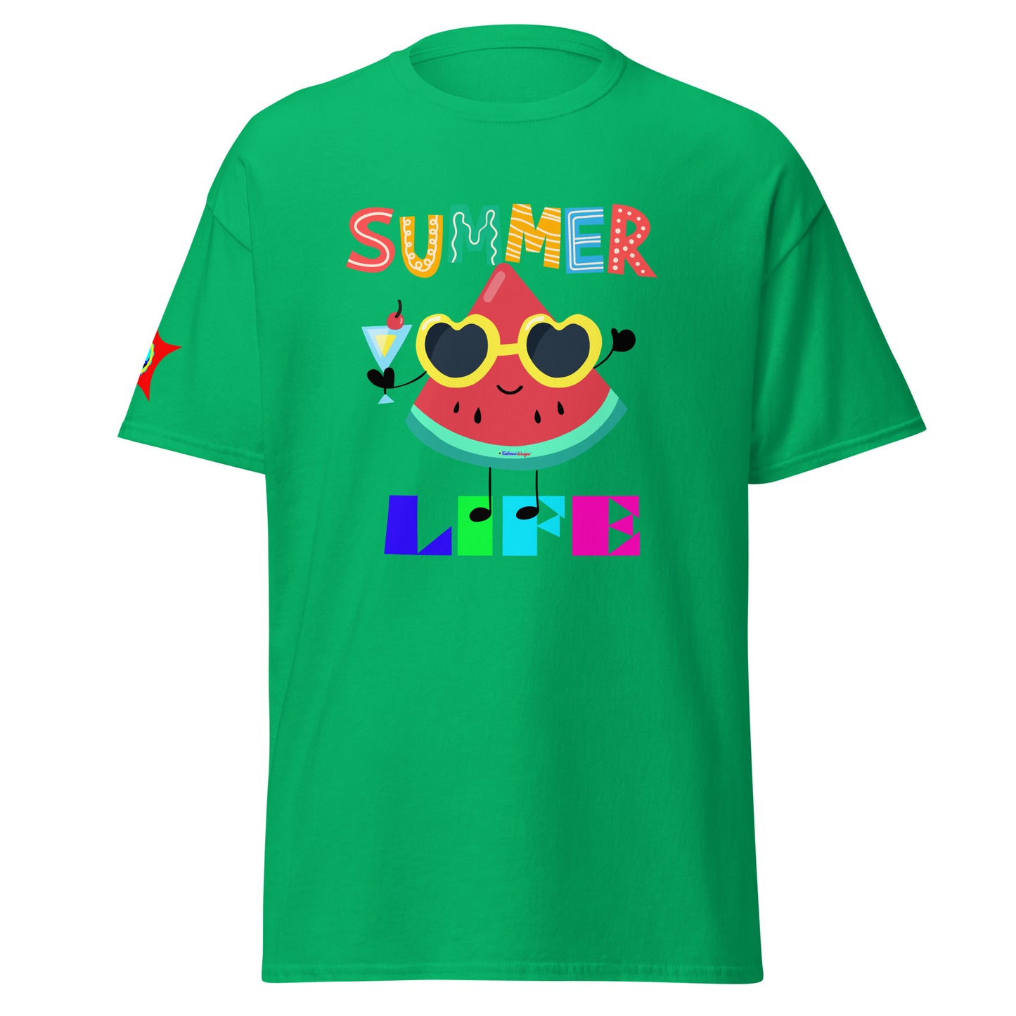 Watermelon Character with Cocktail, Heart-Shape Summer Glass, Summer Life, CALMNESS DESIGNS, Creative Designer's, Unisex classic tee