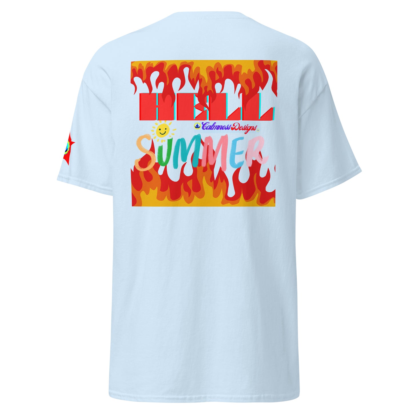 Fire Flame, Summer-Sunshine Face, HELL SUMMER, CALMNESS DESIGNS, Creative Designer's, Unisex classic tee