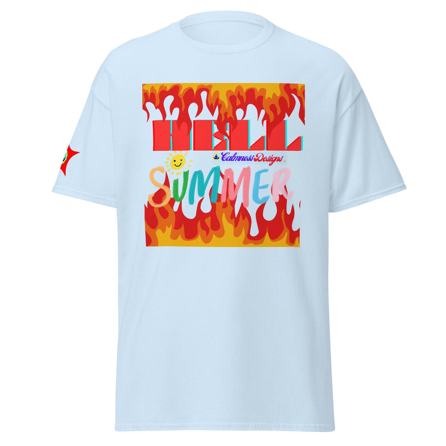 Fire Flame, Summer-Sunshine Face, HELL SUMMER, CALMNESS DESIGNS, Creative Designer's, Unisex classic tee
