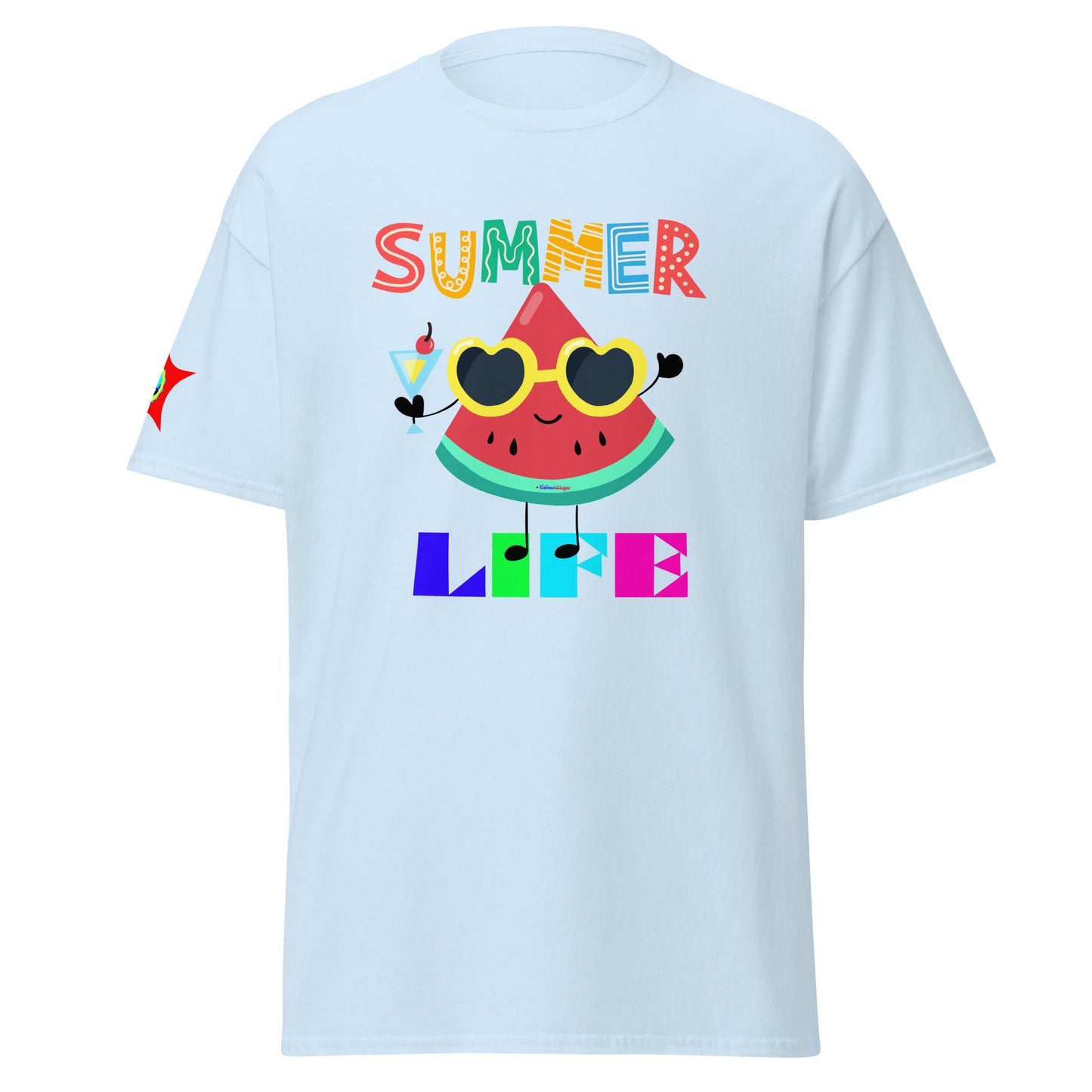 Watermelon Character with Cocktail, Heart-Shape Summer Glass, Summer Life, CALMNESS DESIGNS, Creative Designer's, Unisex classic tee